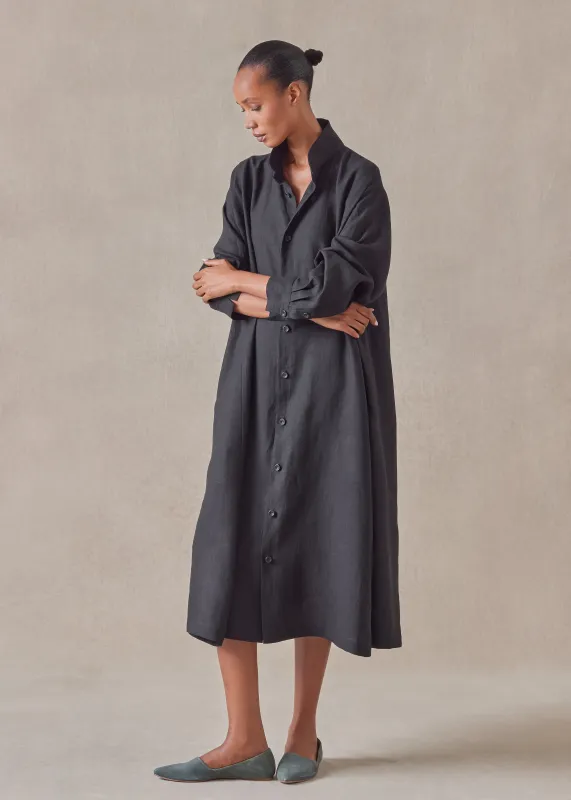 linen caucasus shirt dress with notch collar sold by eskandar