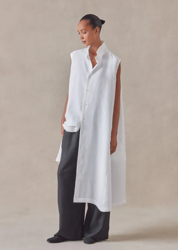 linen sleeveless caucasus shirt dress with notch collar sold by eskandar
