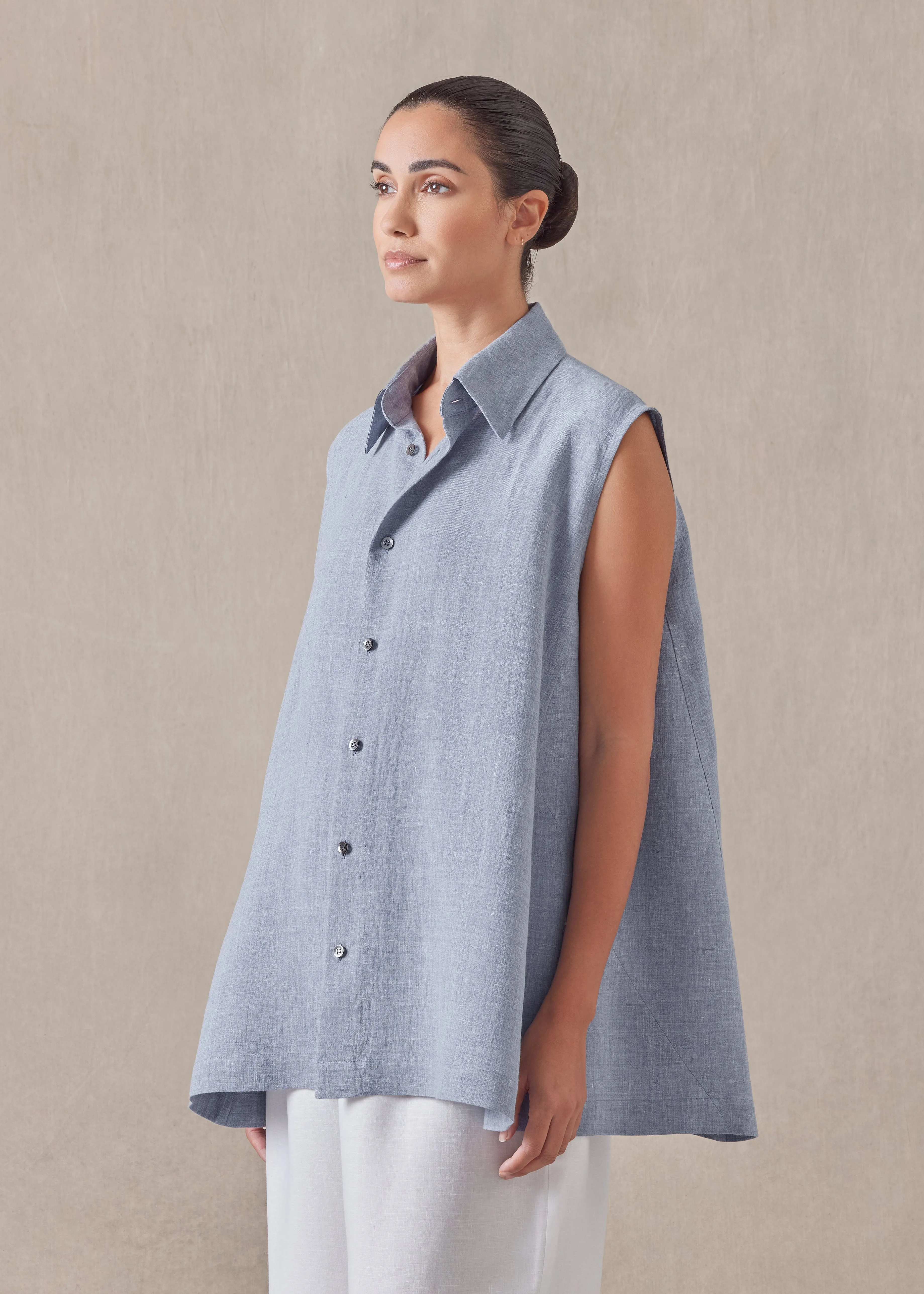 linen sleeveless caucasus shirt with collar - long sold by eskandar product image thumbnail 2