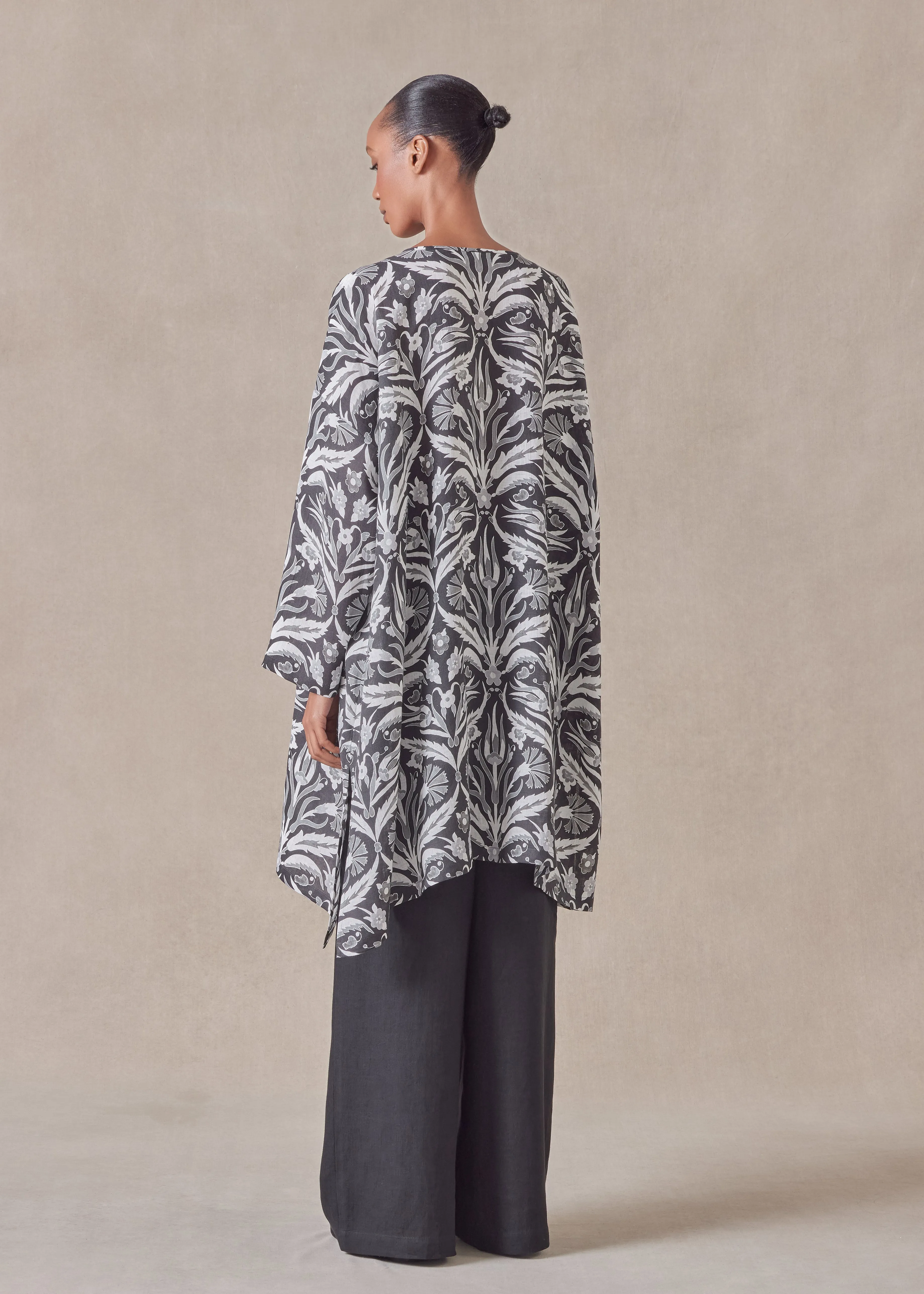 linen wide a-line bound neck shirt - very long with slits sold by eskandar product image thumbnail 3