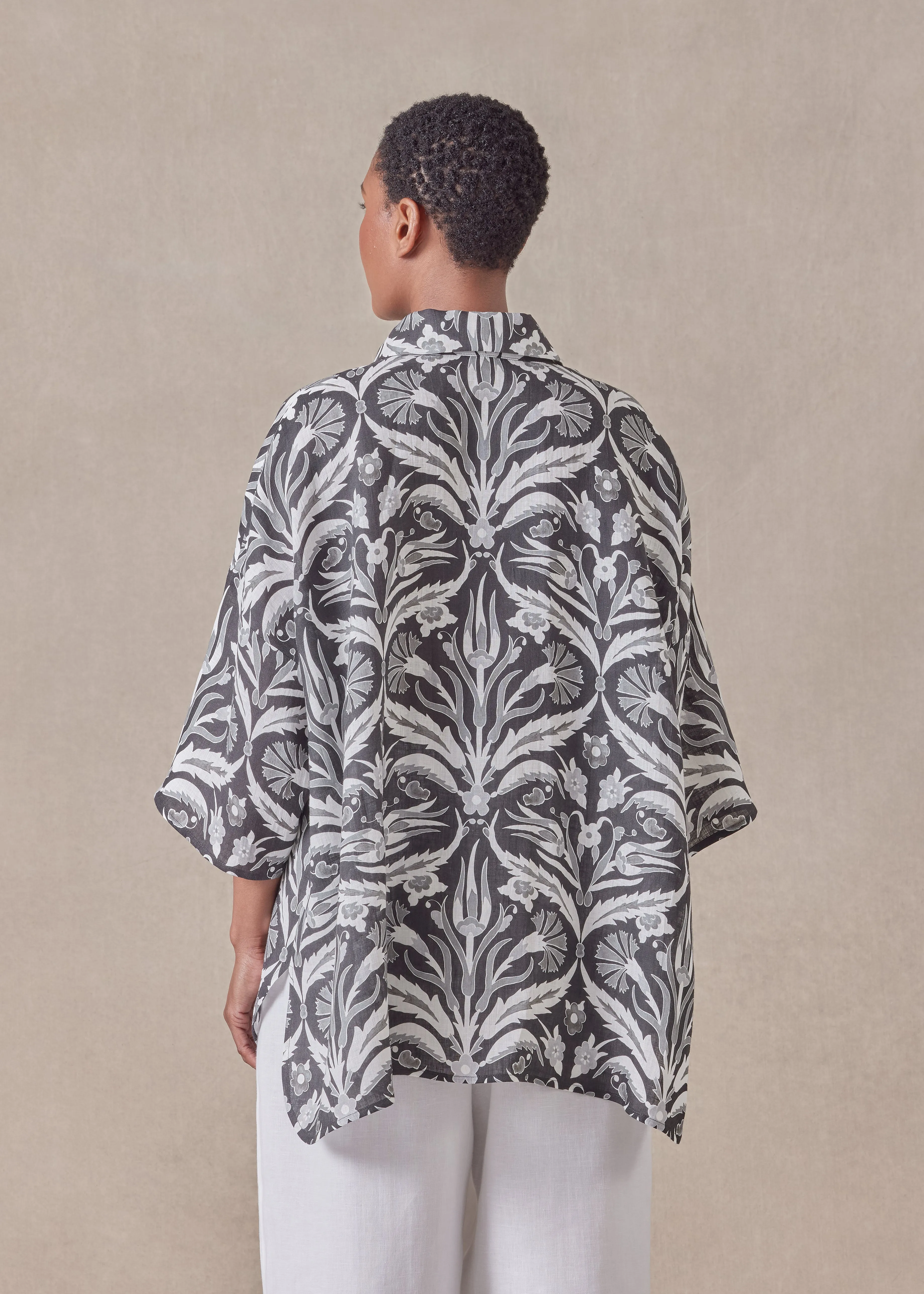 linen sloped shoulder wide a-line short sleeve shirt with collar - mid plus sold by eskandar product image thumbnail 4