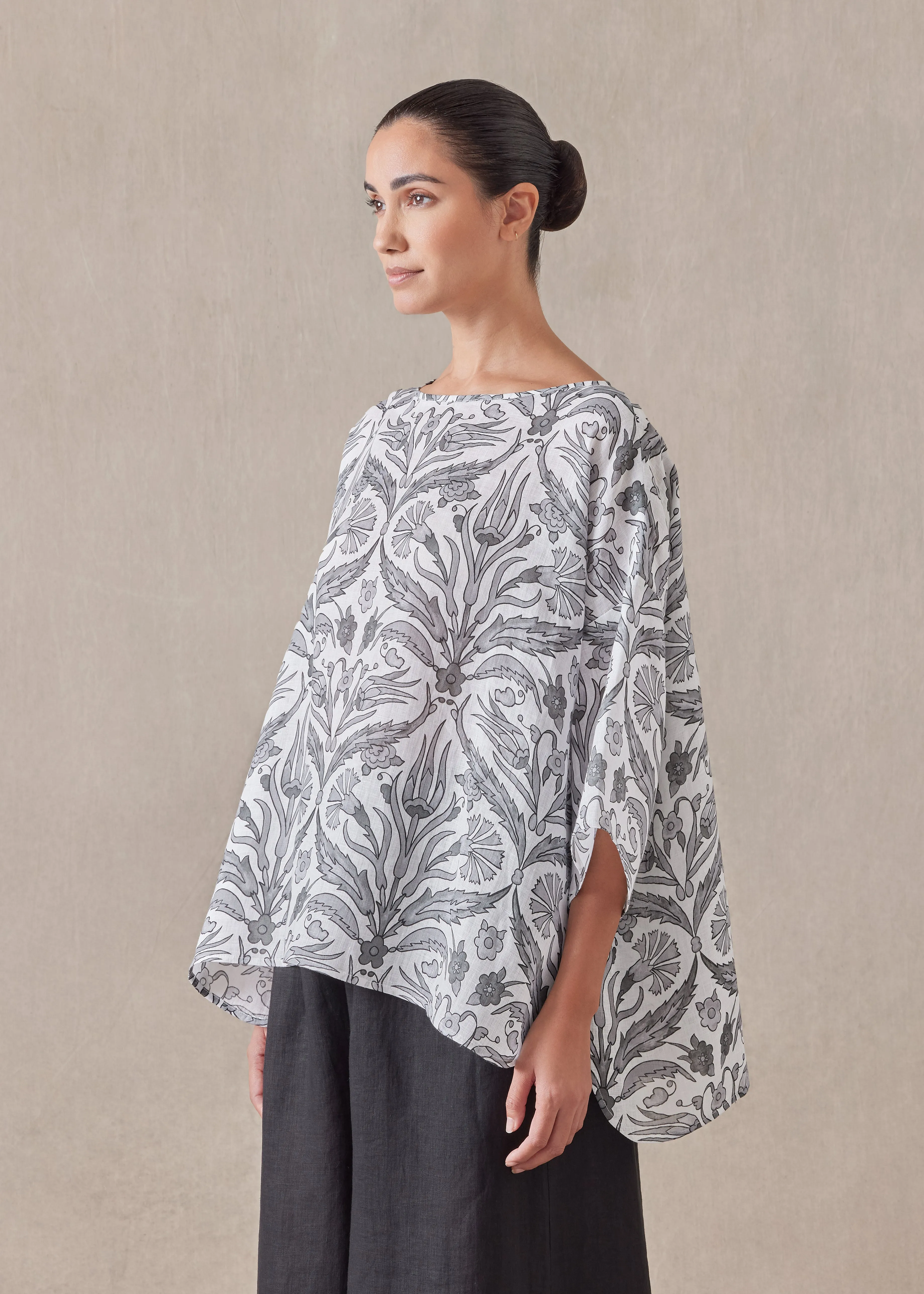 linen sloped shoulder wide a-line scoop neck top - mid sold by eskandar product image thumbnail 2