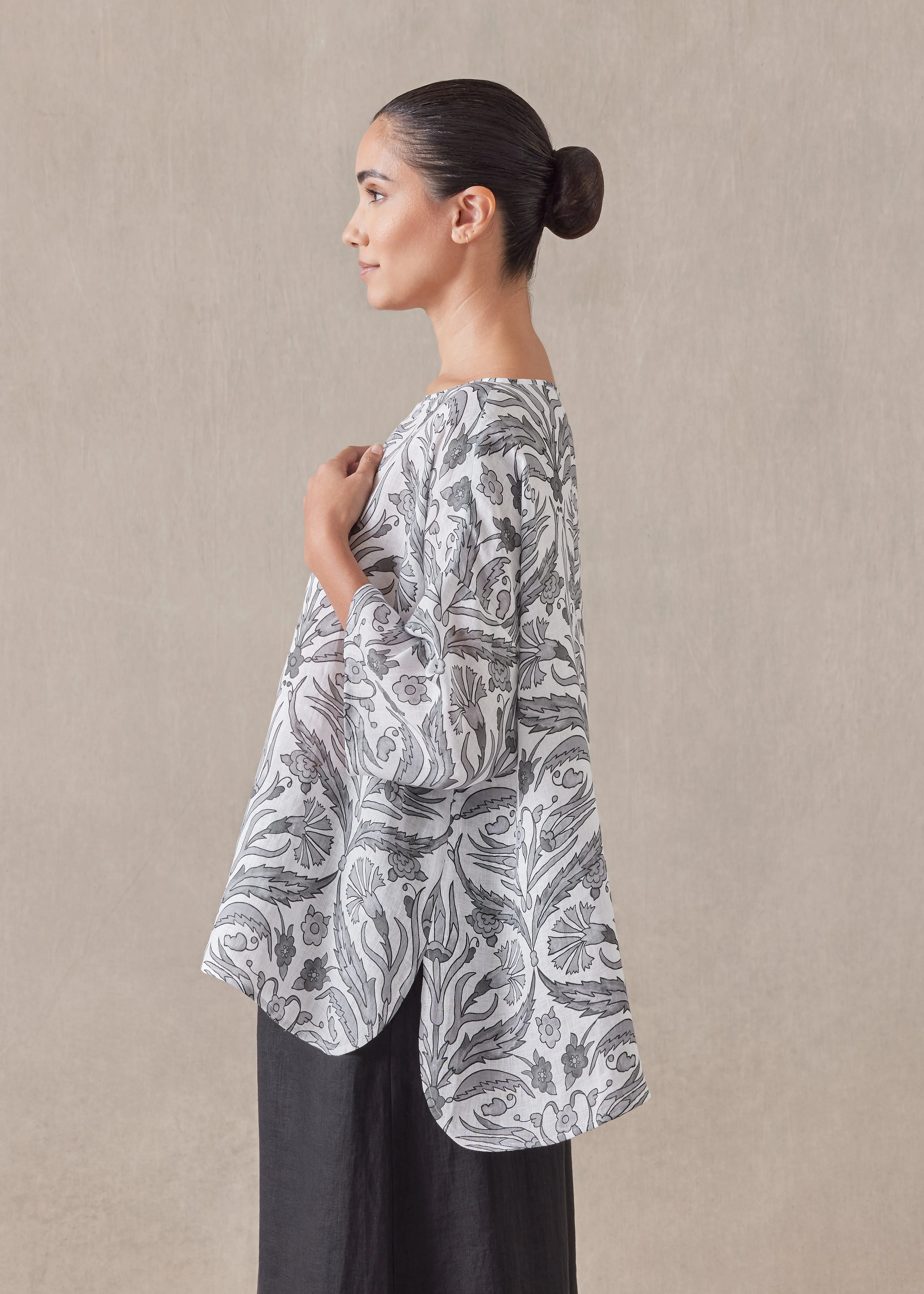 linen sloped shoulder wide a-line scoop neck top - mid sold by eskandar product image thumbnail 3