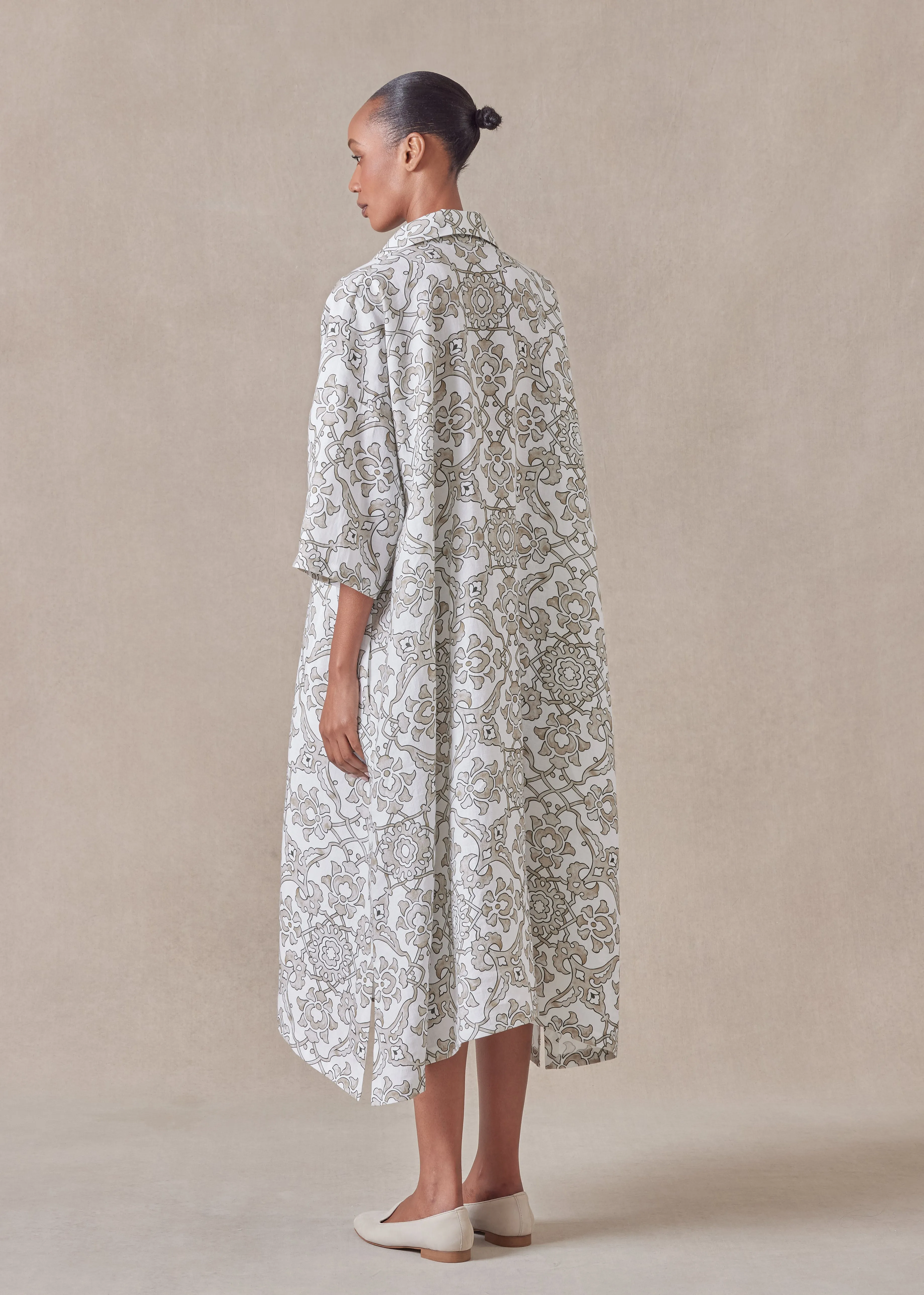 linen wide a-line short sleeve shirt dress with collar sold by eskandar product image thumbnail 4