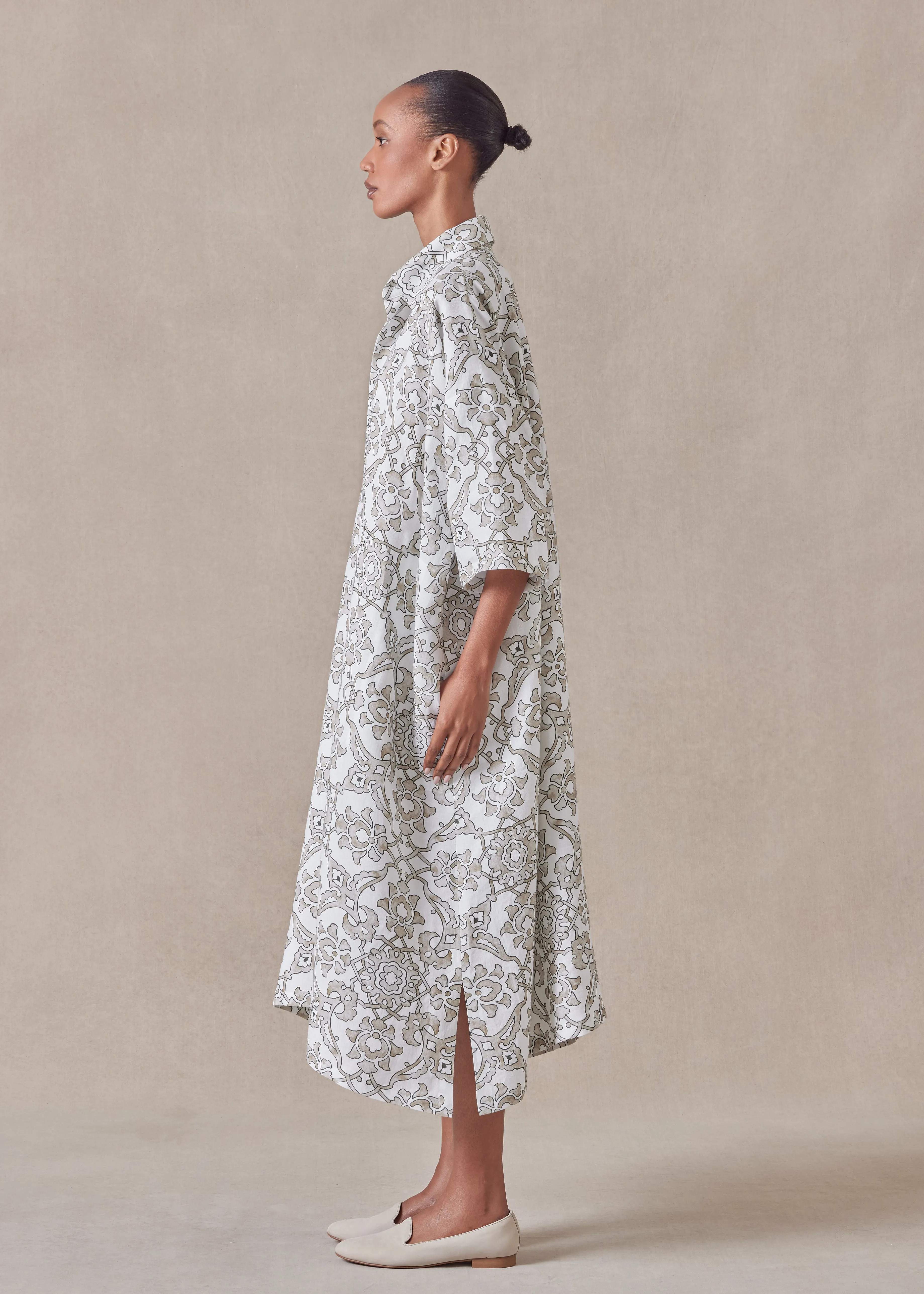 linen wide a-line short sleeve shirt dress with collar sold by eskandar product image thumbnail 3