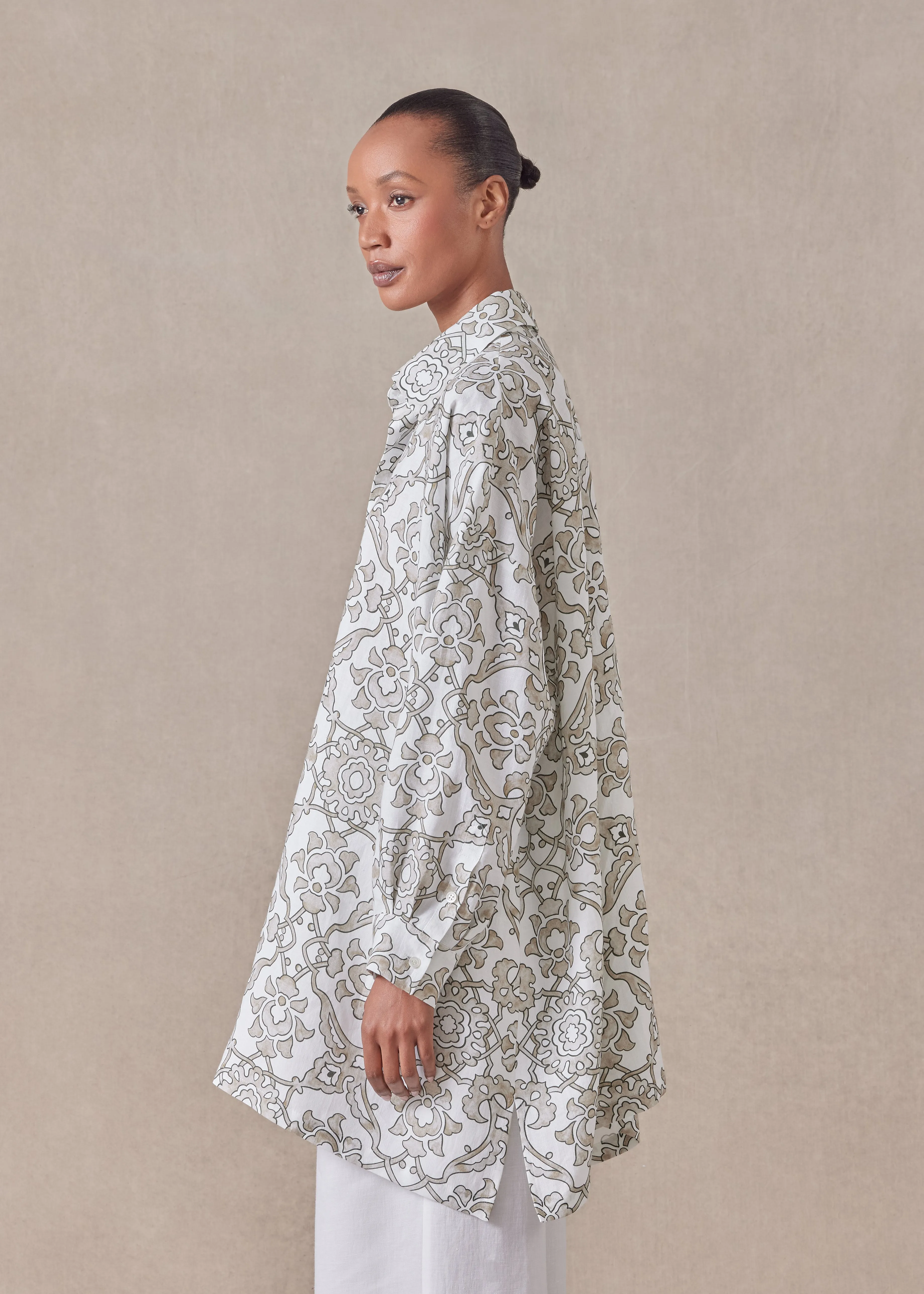 linen wide a-line shirt with collar - long plus sold by eskandar product image thumbnail 3