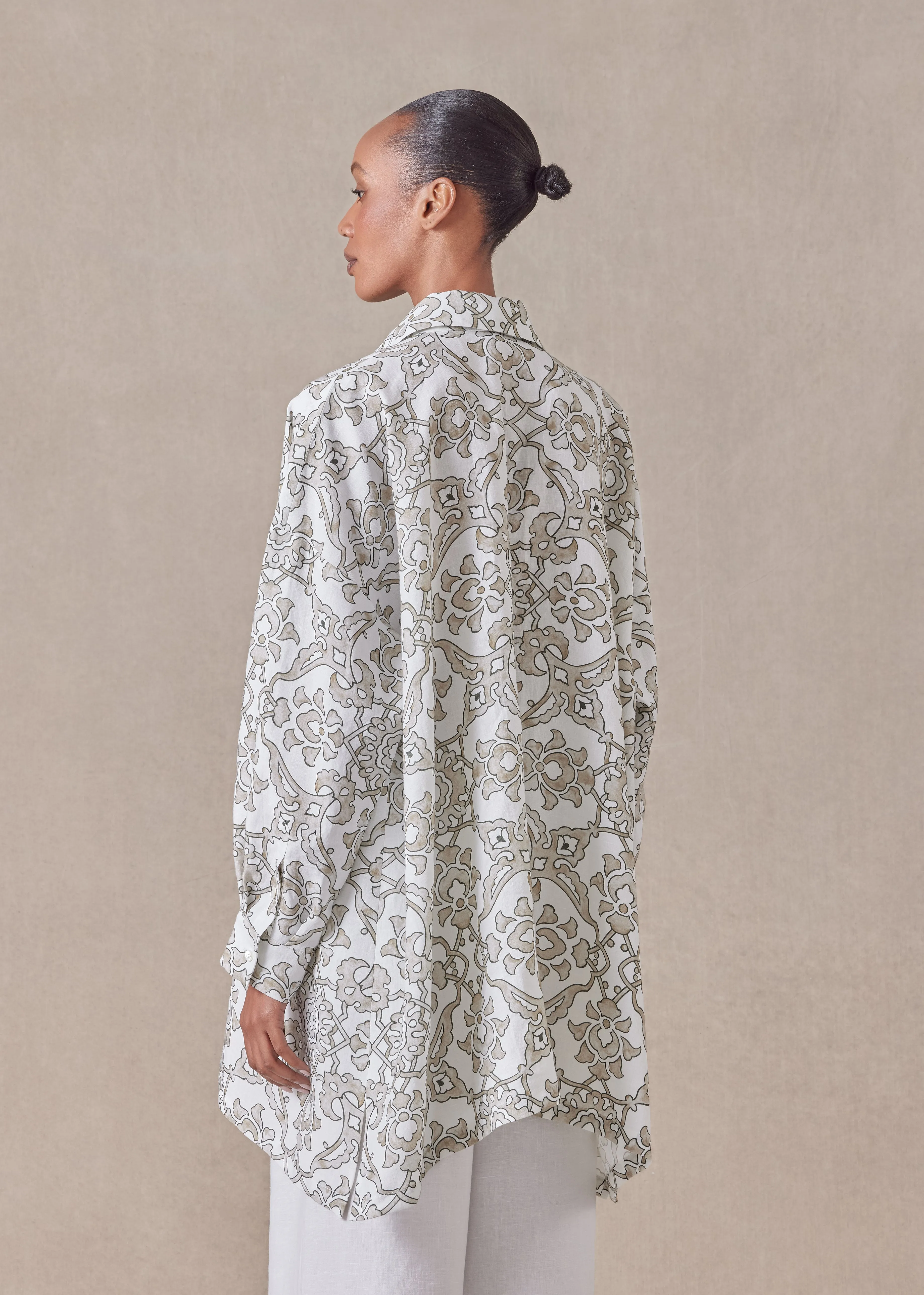 linen wide a-line shirt with collar - long plus sold by eskandar product image thumbnail 4