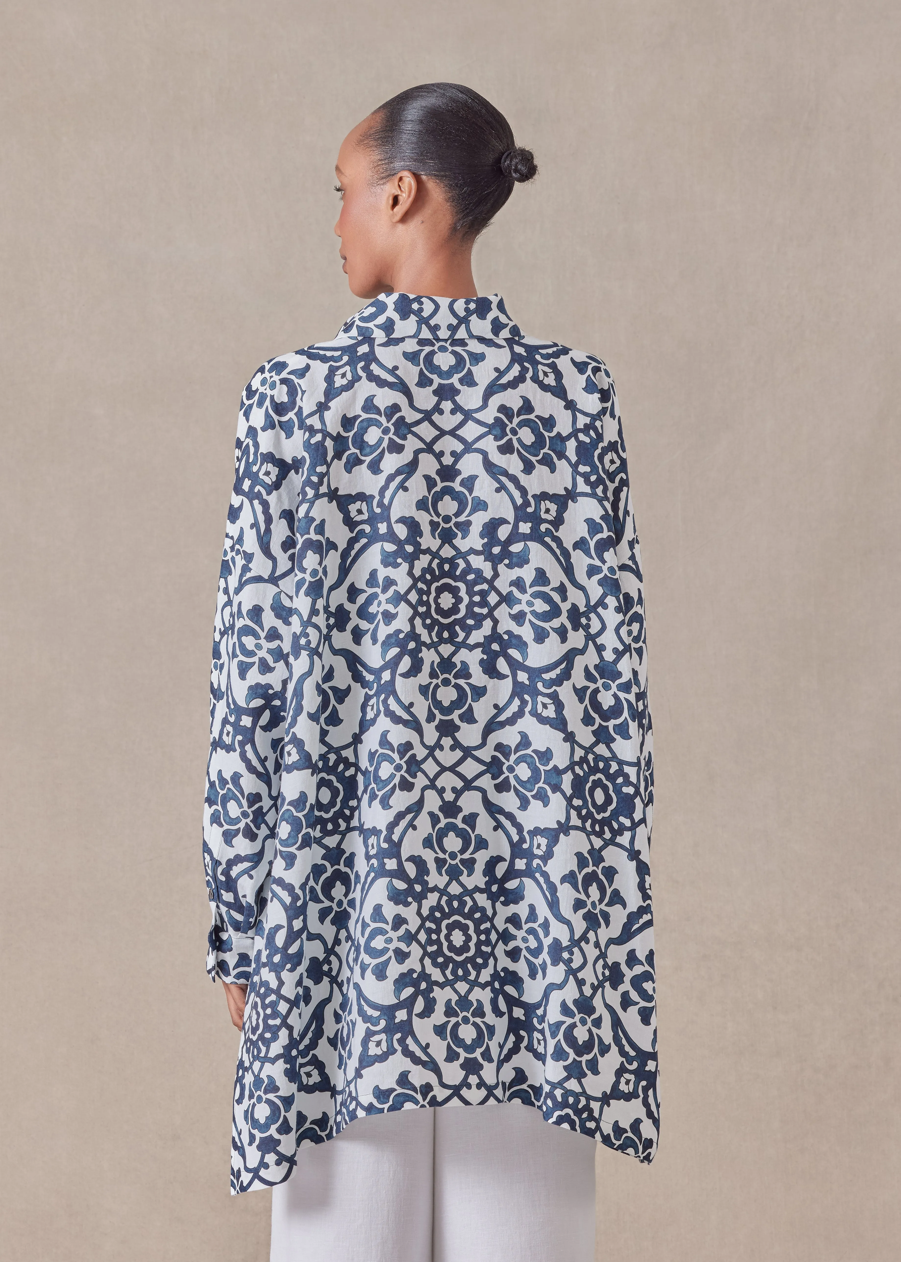 linen wide a-line shirt with collar - long plus sold by eskandar product image thumbnail 4