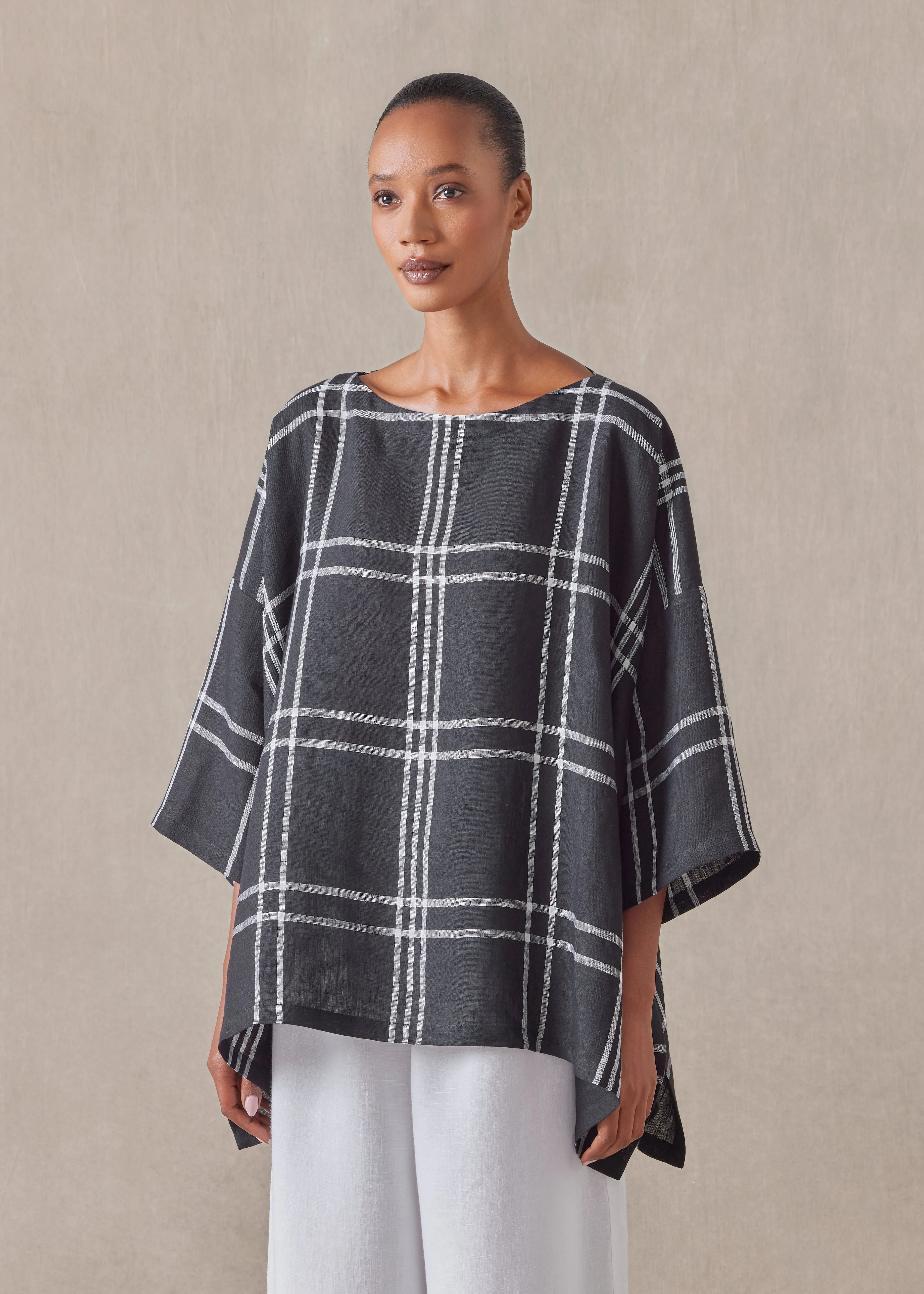 linen dps scoop neck 3/4 sleeve top - mid plus sold by eskandar product image thumbnail 2