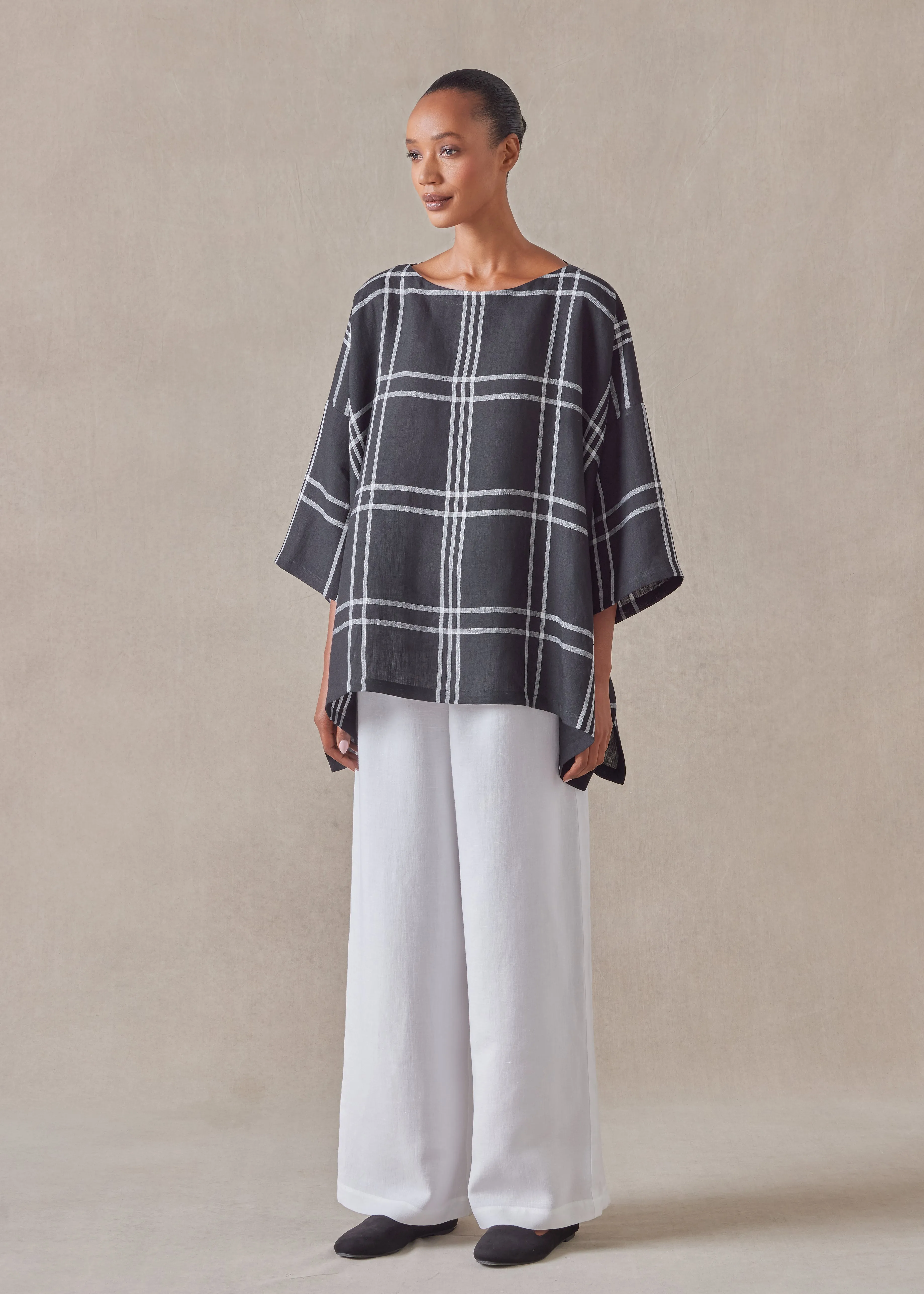 linen dps scoop neck 3/4 sleeve top - mid plus sold by eskandar