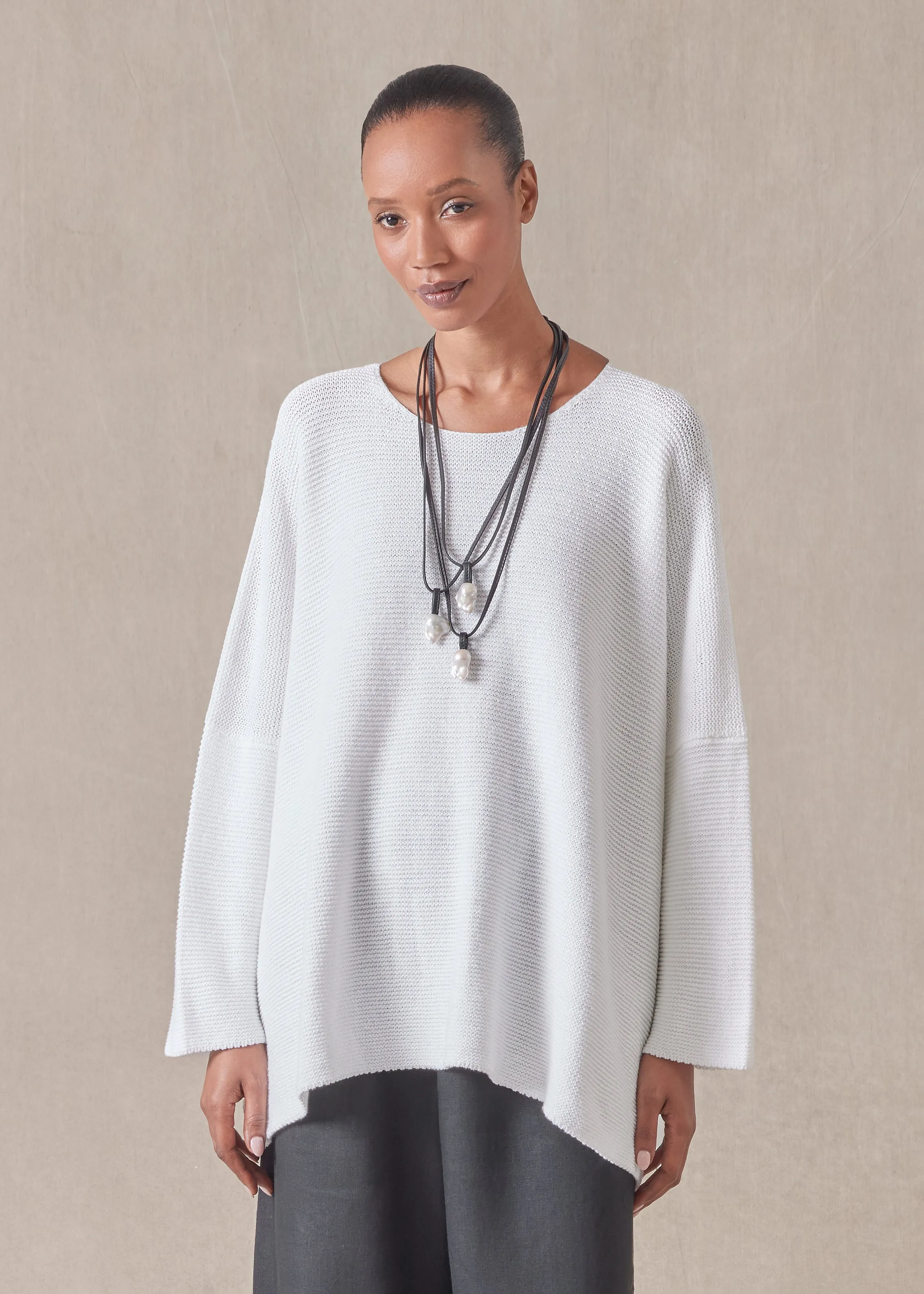 linen cotton mix bateau neck sweater - mid plus sold by eskandar