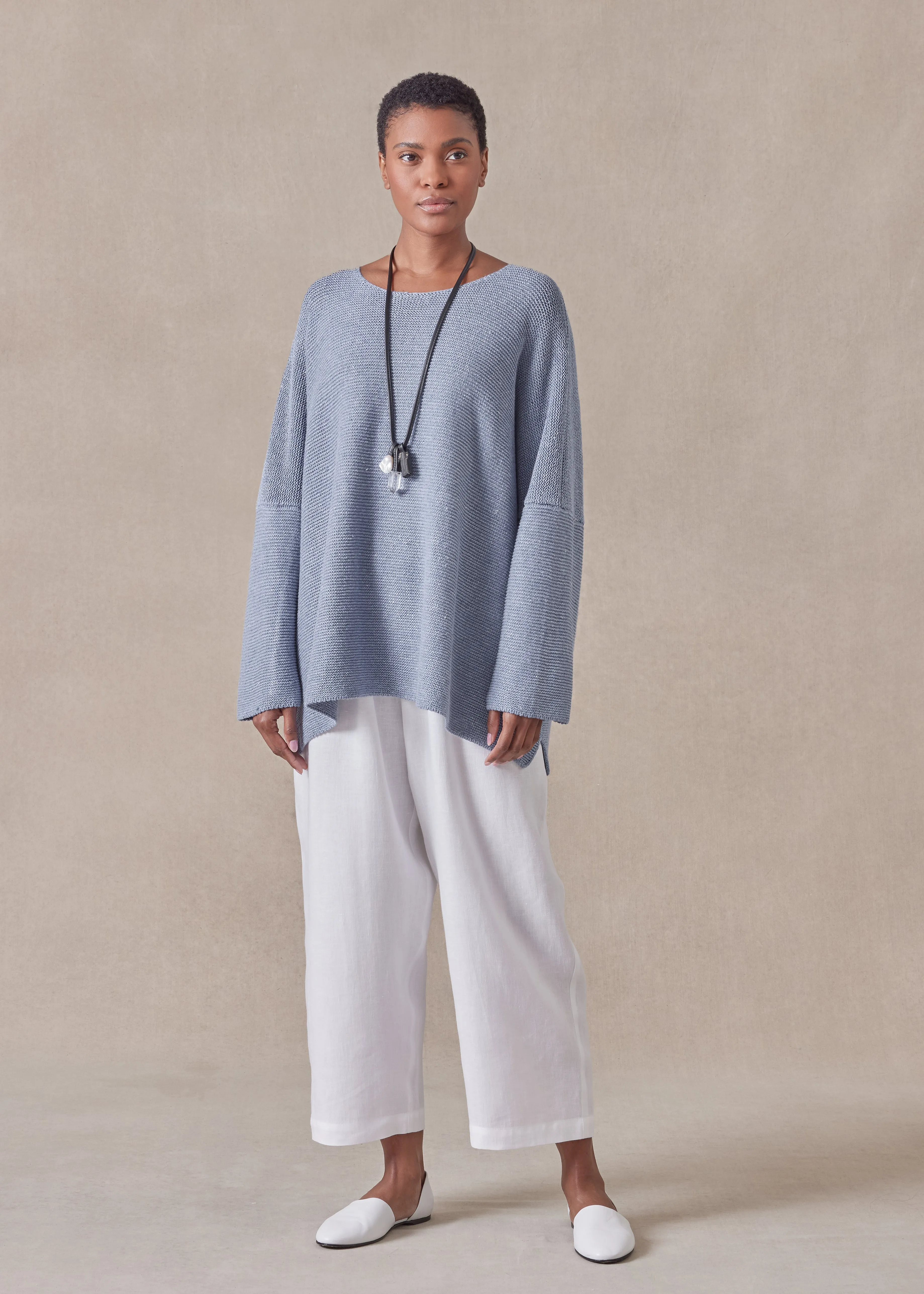 linen cotton mix bateau neck sweater - mid plus sold by eskandar