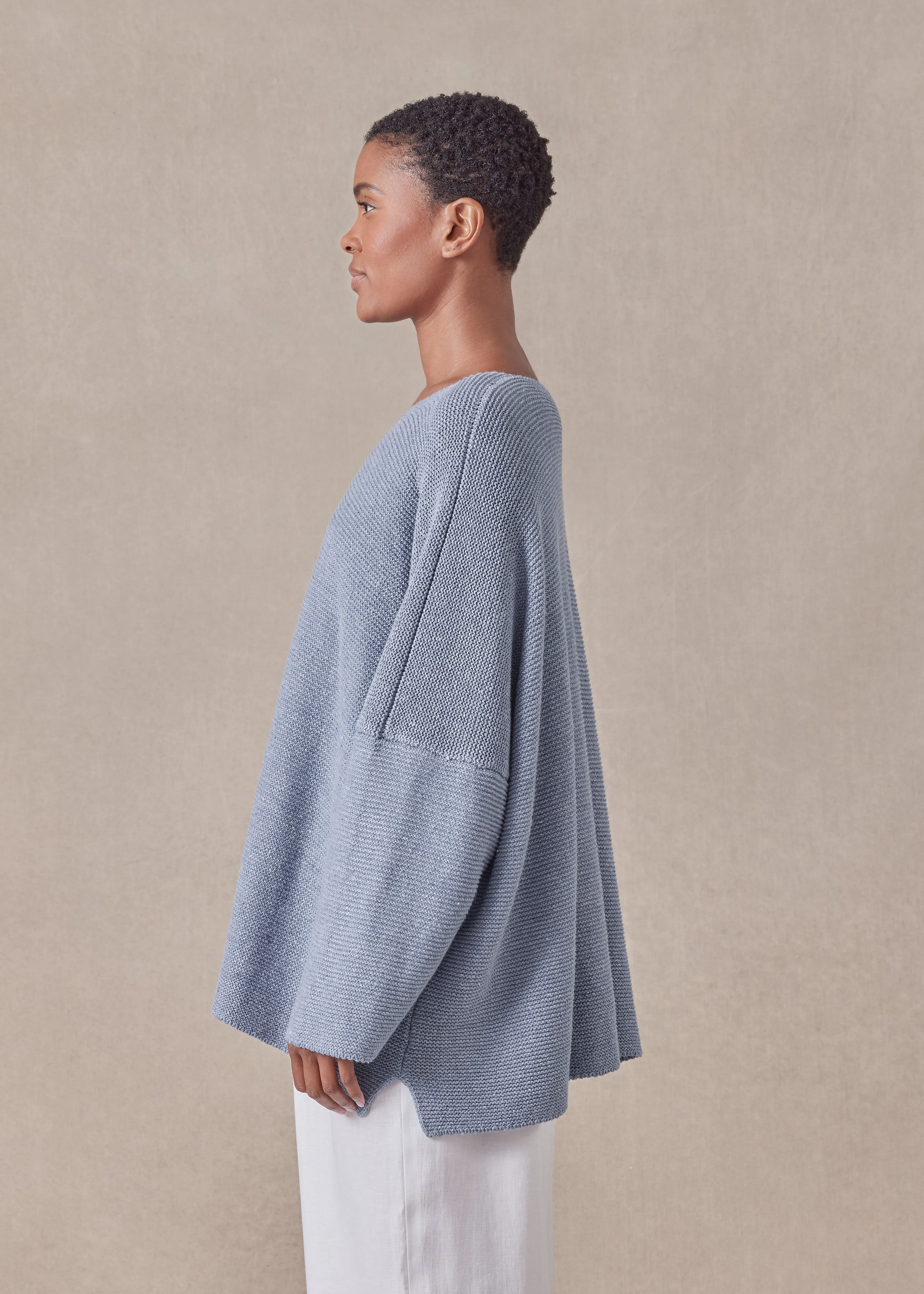 linen cotton mix bateau neck sweater - mid plus sold by eskandar product image thumbnail 3