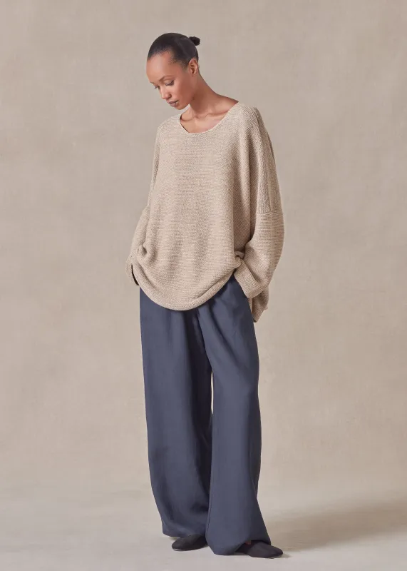 linen cotton mix  bateau neck sweater - mid plus sold by eskandar