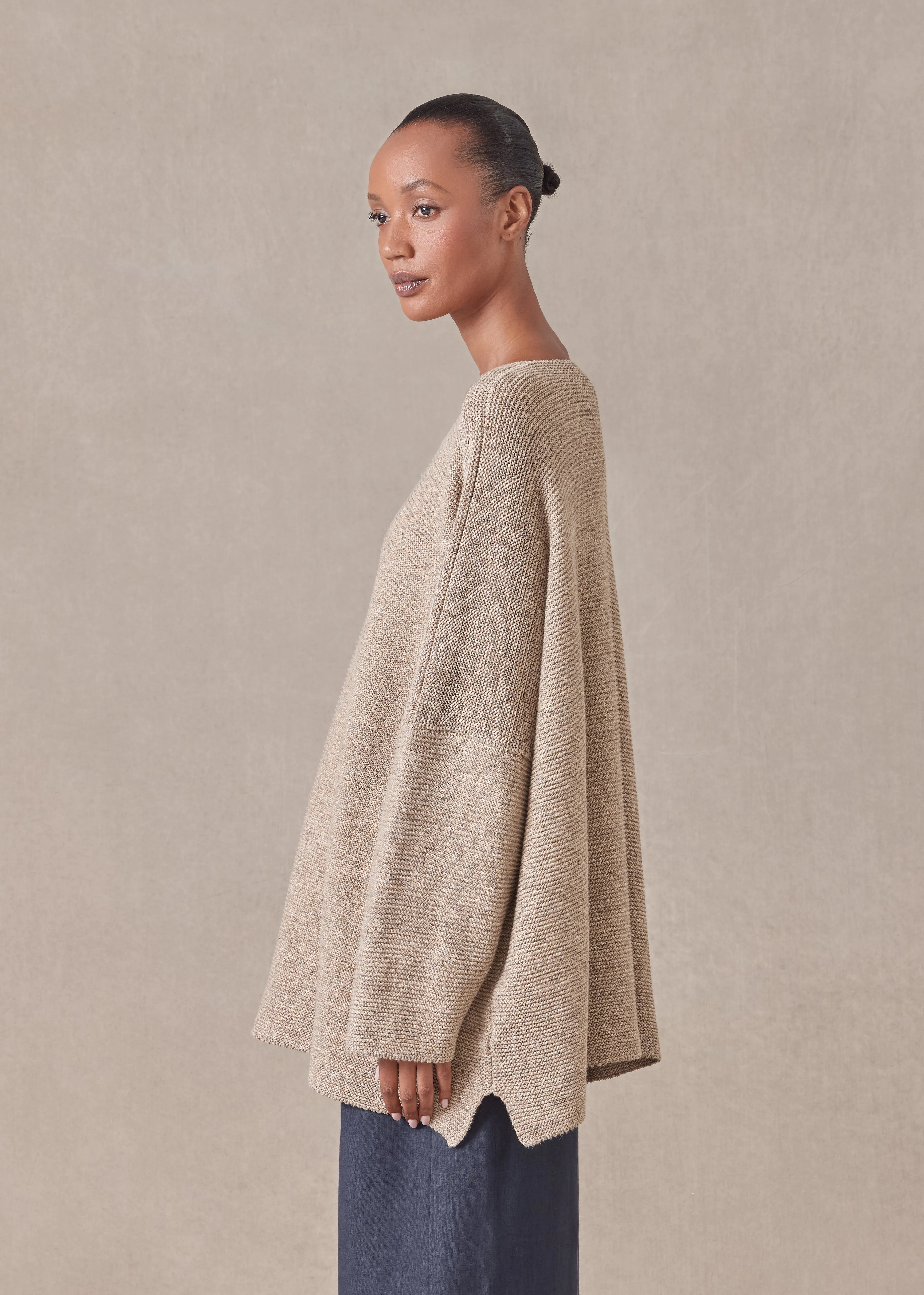 linen cotton mix bateau neck sweater - mid plus sold by eskandar product image thumbnail 3