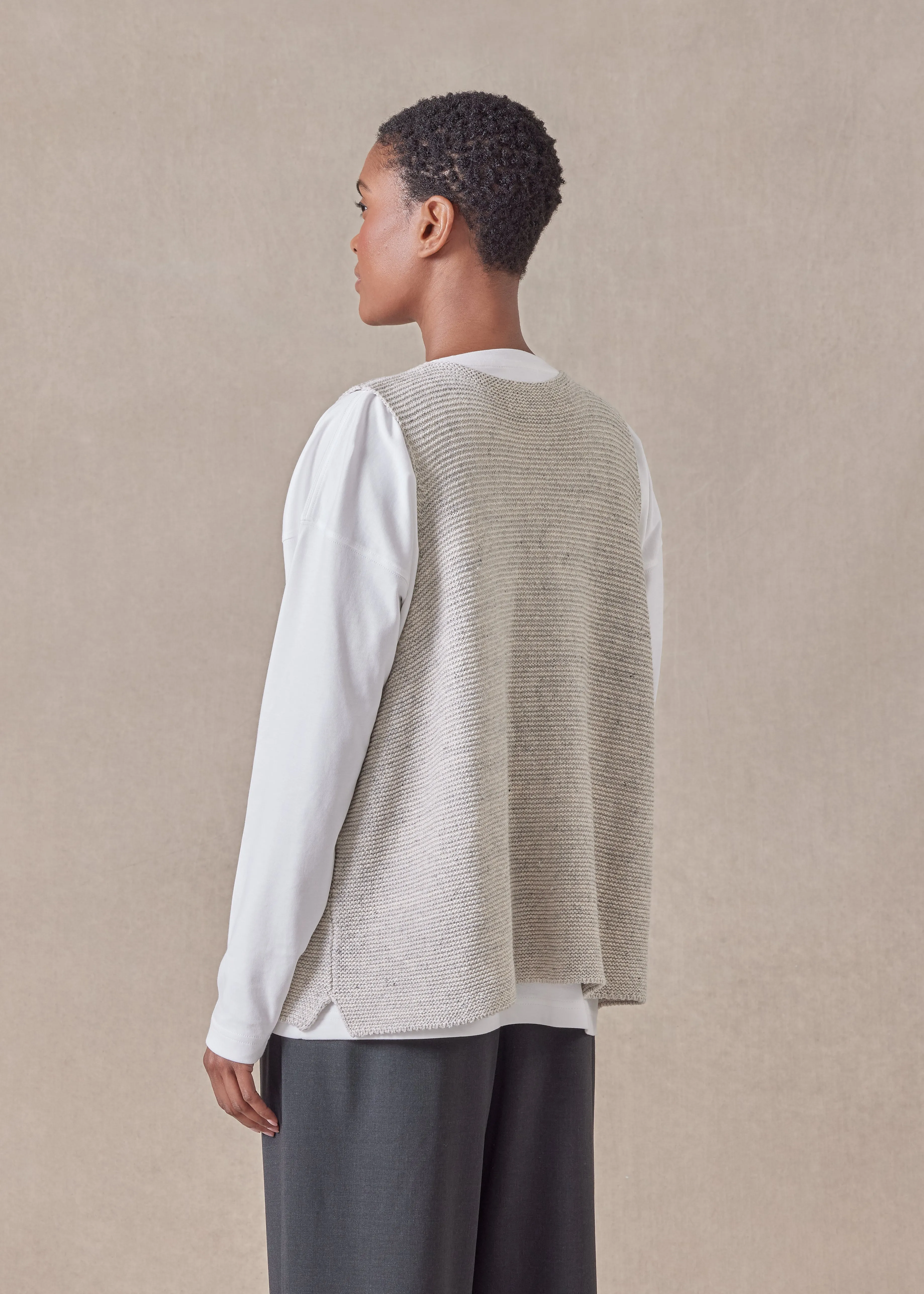 linen cotton mix open waistcoat - mid sold by eskandar product image thumbnail 4