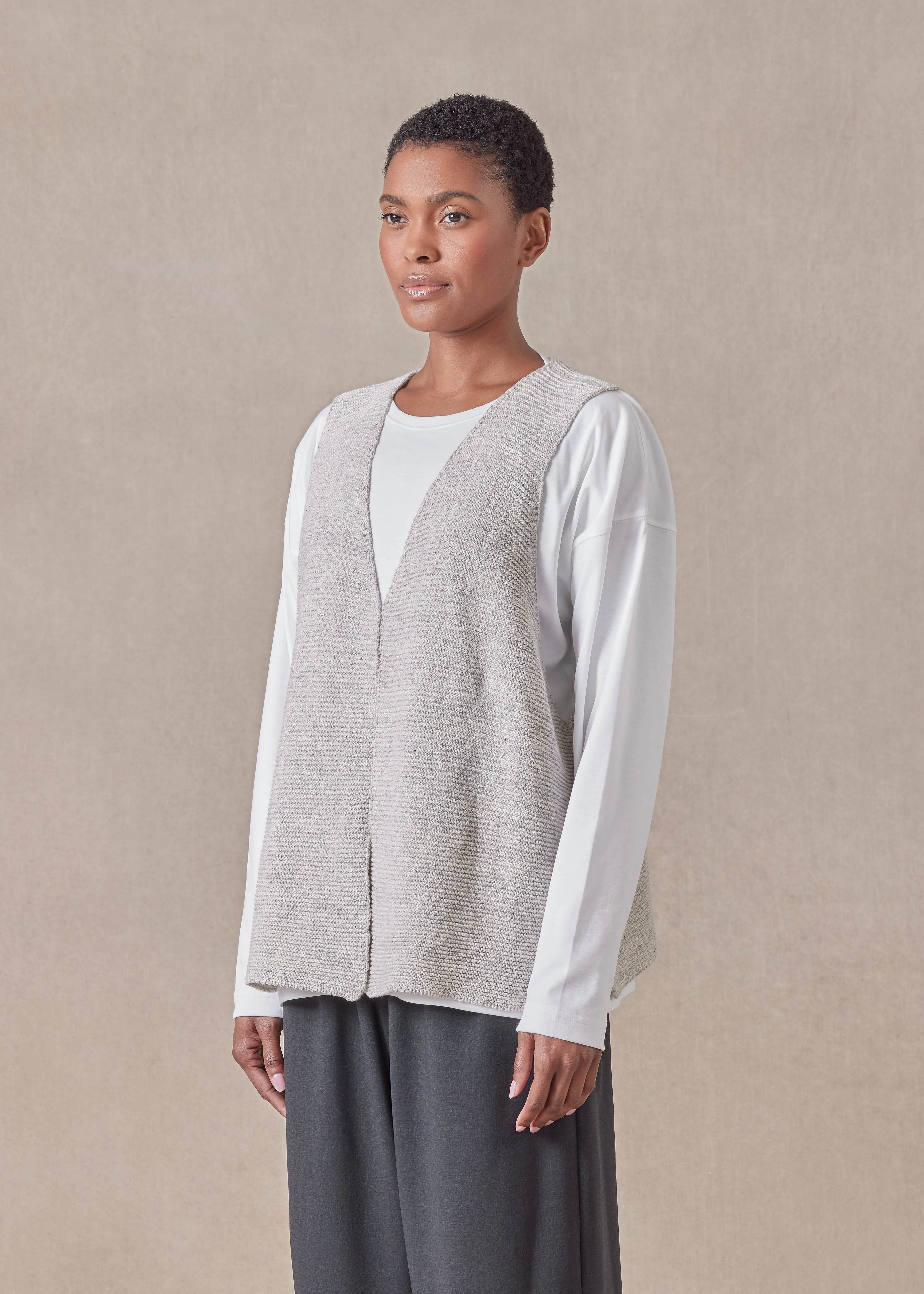 linen cotton mix open waistcoat - mid sold by eskandar product image thumbnail 2