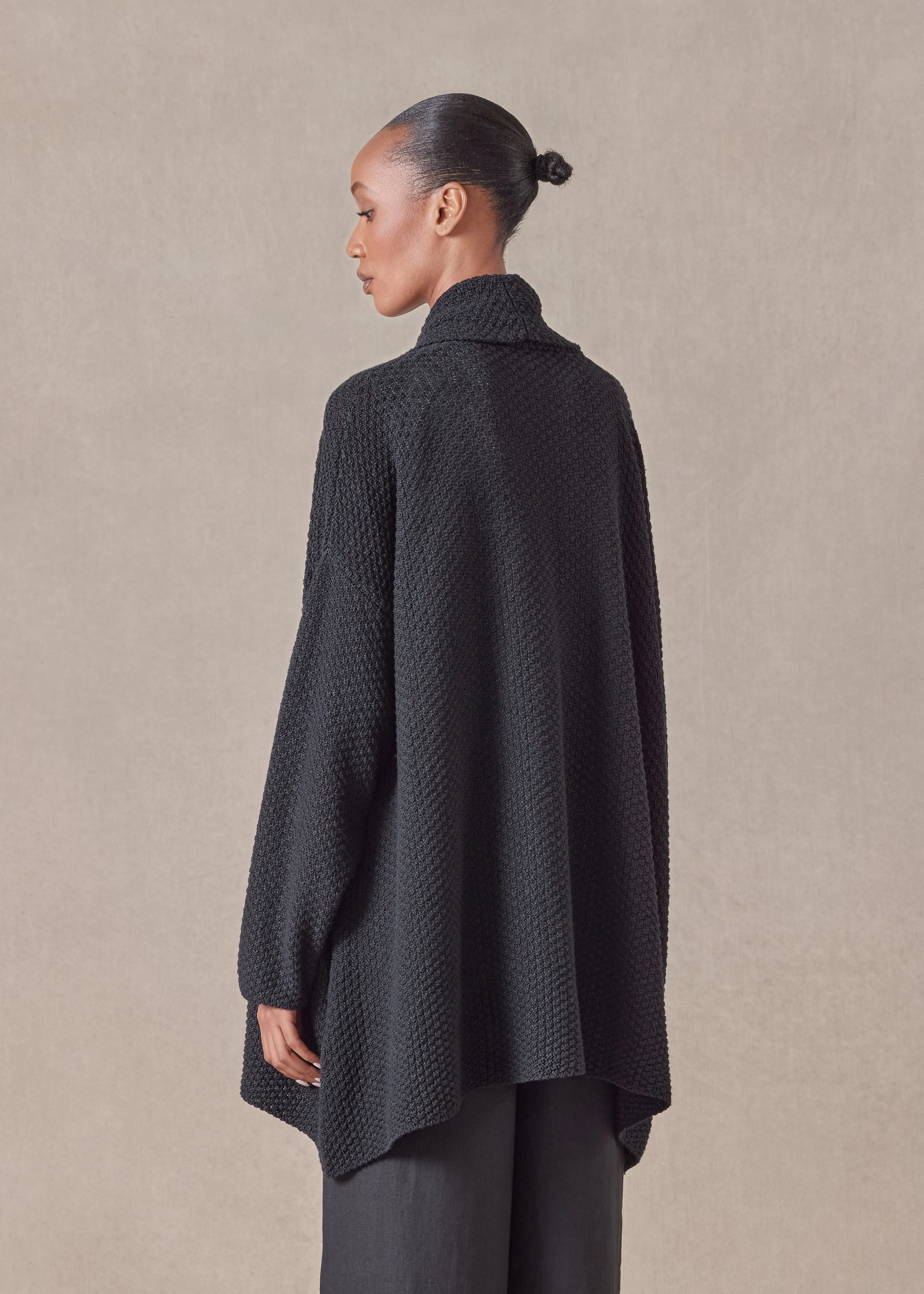 linen cotton mix a-line scrunch shawl collar cardigan - long sold by eskandar product image thumbnail 3