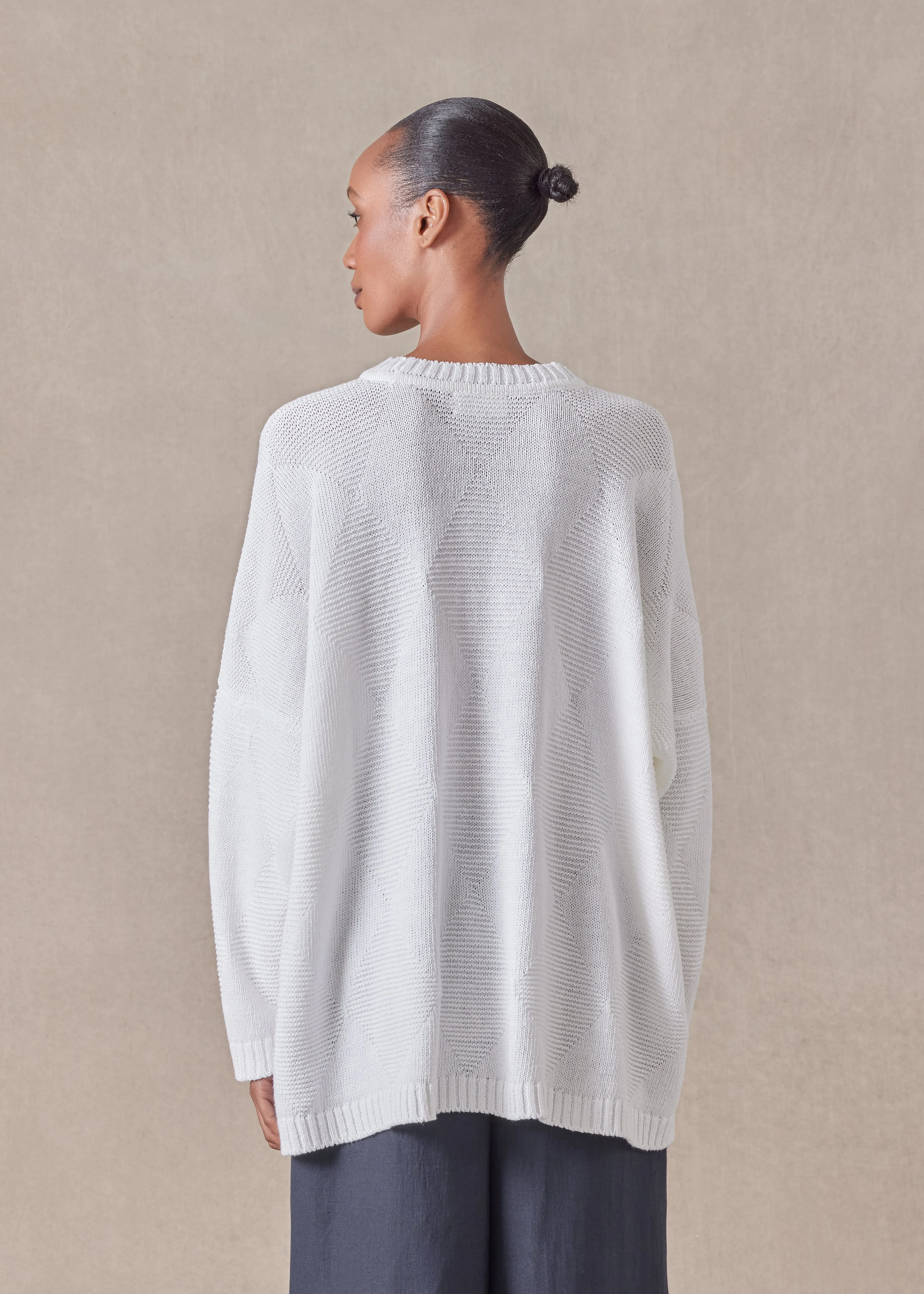 linen cotton mix 3/4 width round neck sweater - mid plus sold by eskandar product image thumbnail 4