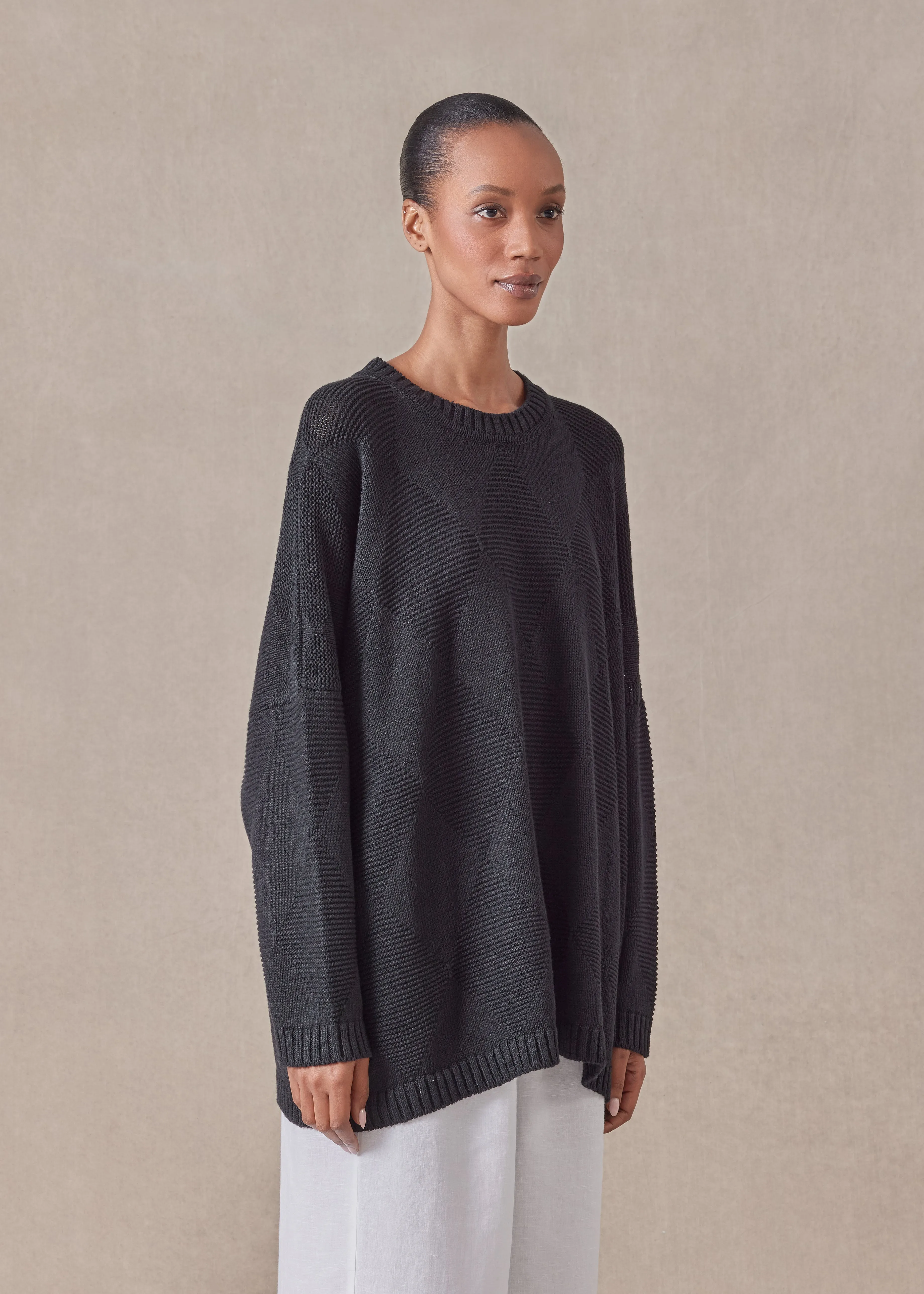 linen cotton mix 3/4 width round neck sweater - mid plus sold by eskandar product image thumbnail 3