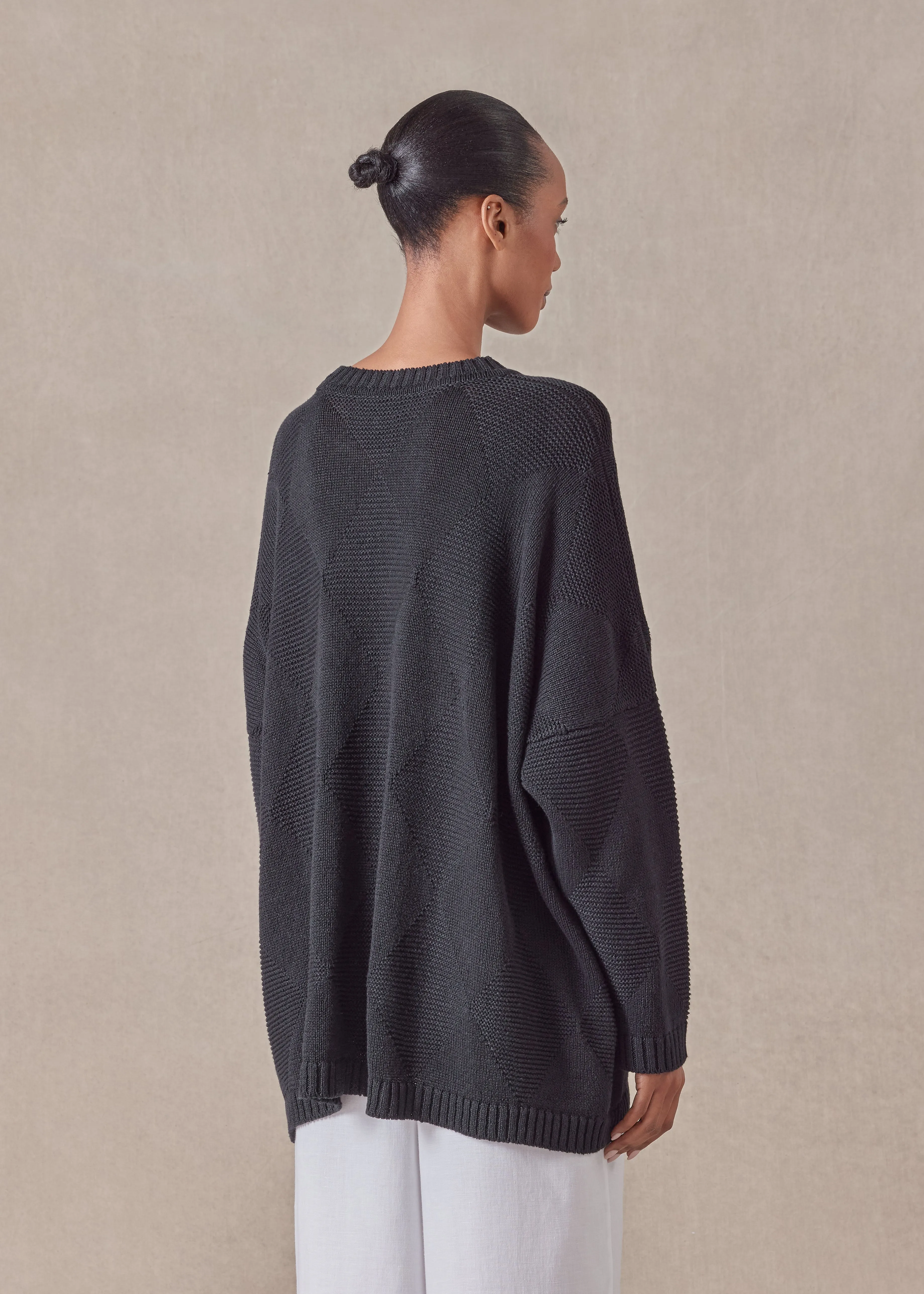 linen cotton mix 3/4 width round neck sweater - mid plus sold by eskandar product image thumbnail 5