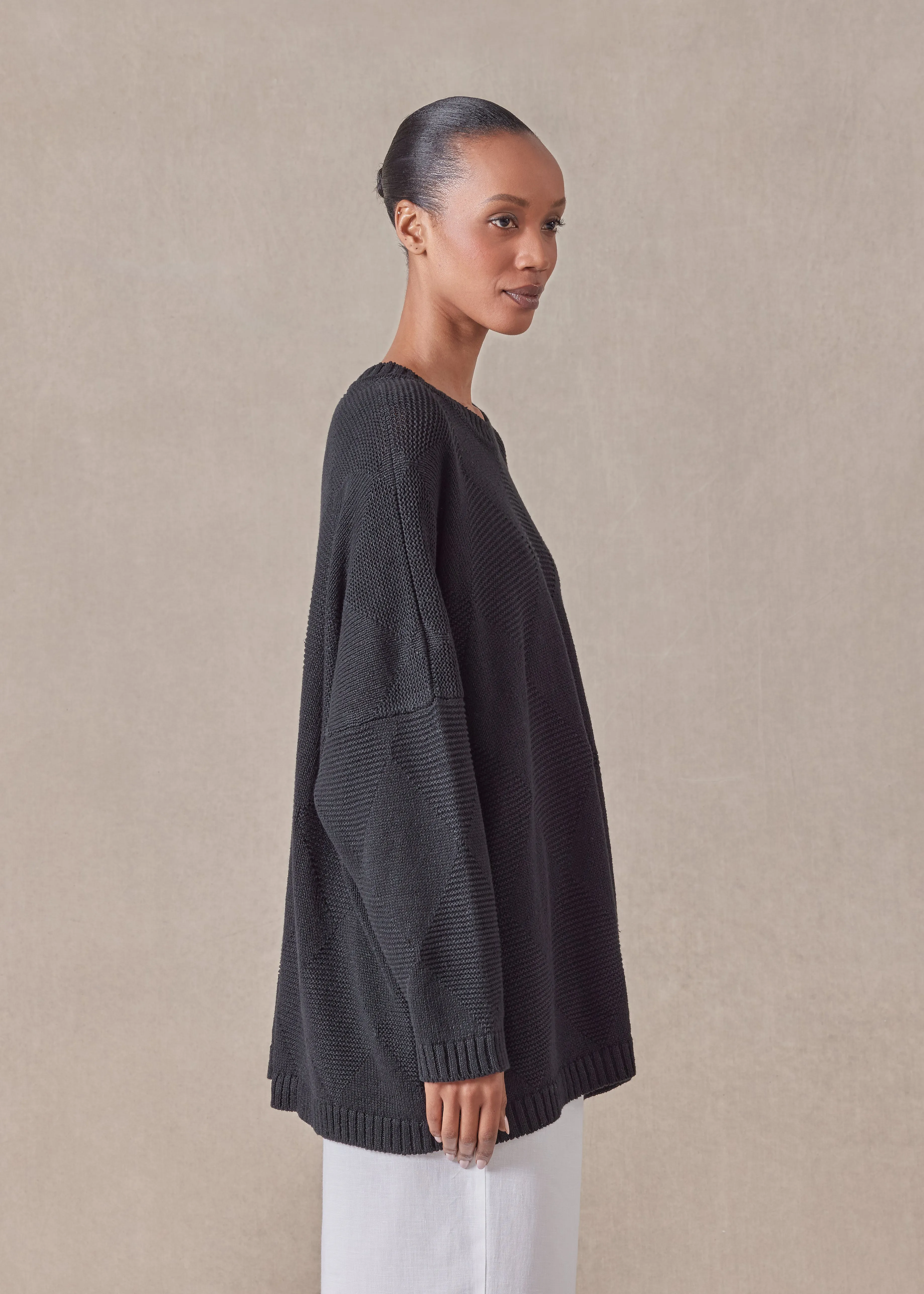 linen cotton mix 3/4 width round neck sweater - mid plus sold by eskandar product image thumbnail 4