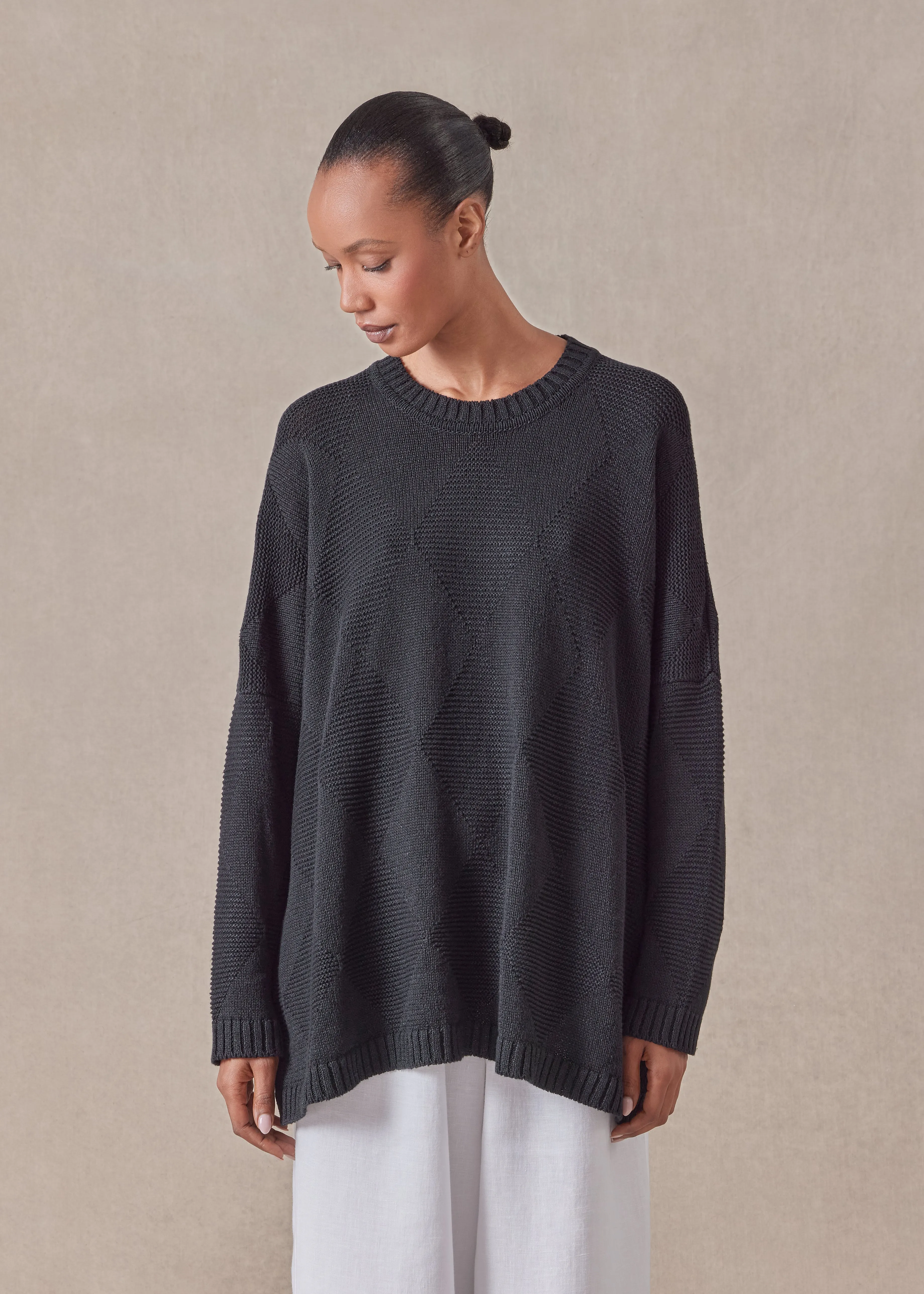 linen cotton mix 3/4 width round neck sweater - mid plus sold by eskandar product image thumbnail 2