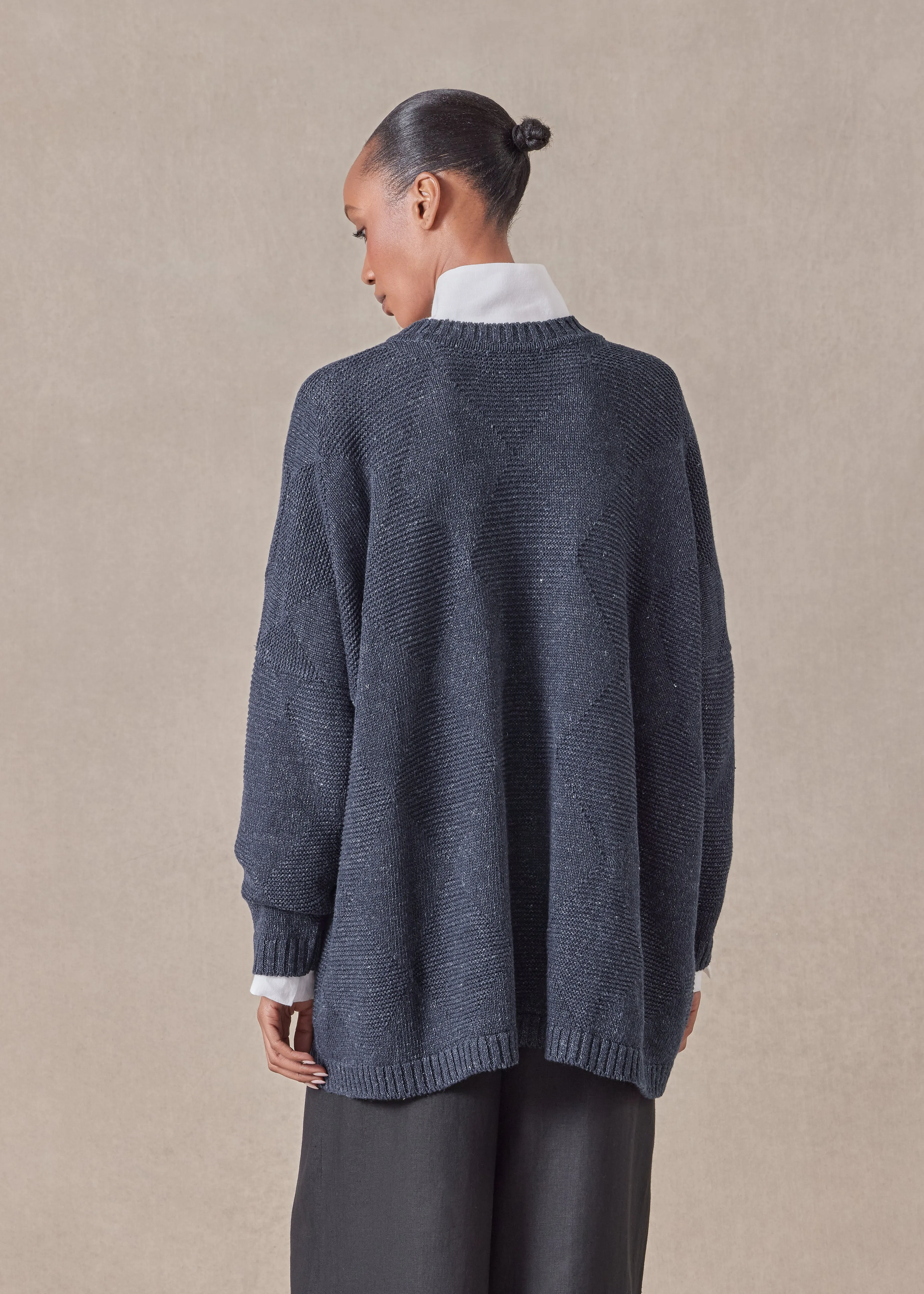 linen cotton mix 3/4 width round neck sweater - mid plus sold by eskandar product image thumbnail 4