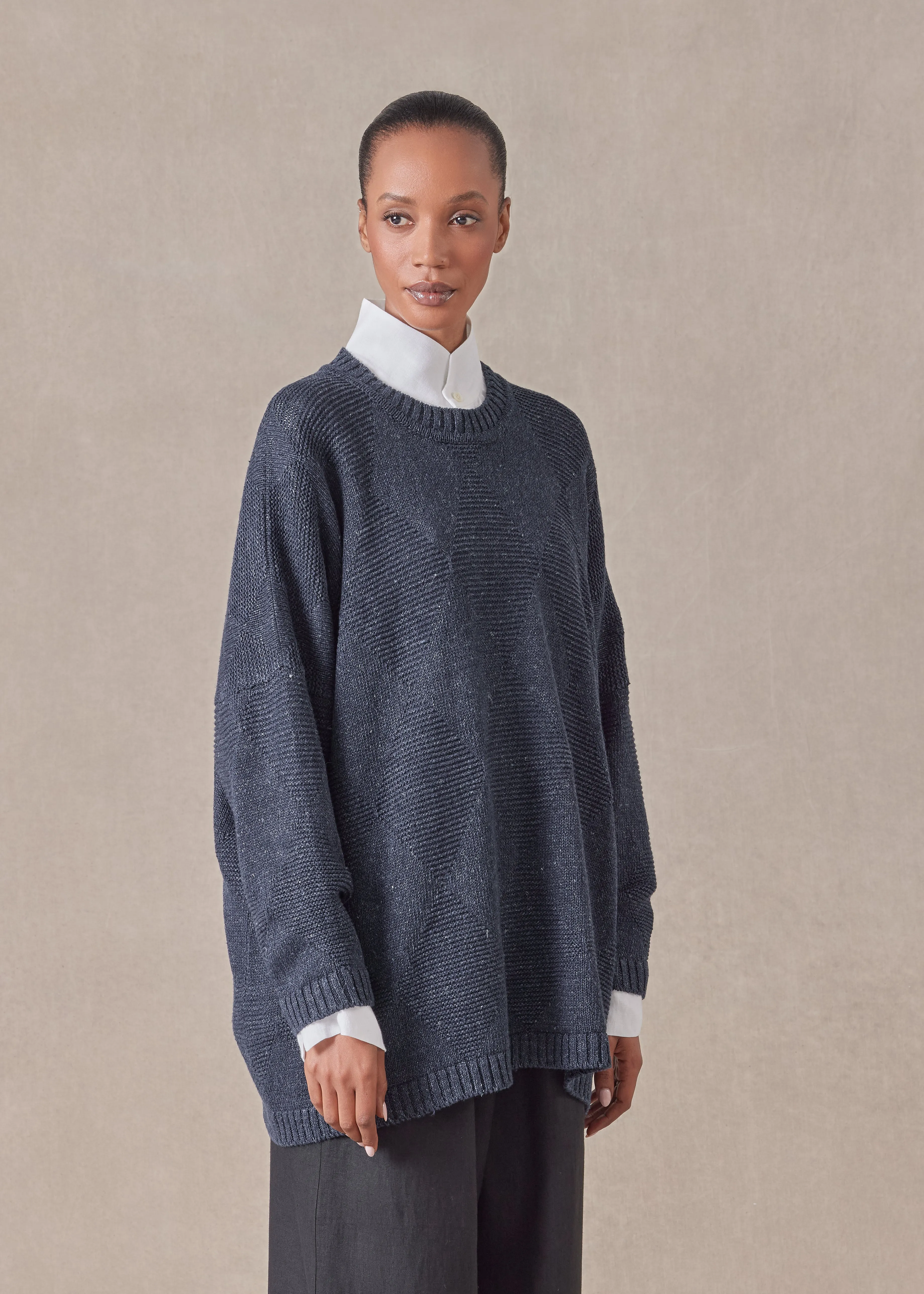 linen cotton mix 3/4 width round neck sweater - mid plus sold by eskandar product image thumbnail 2