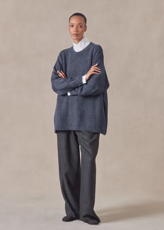 linen cotton mix 3/4 width round neck sweater - mid plus sold by eskandar