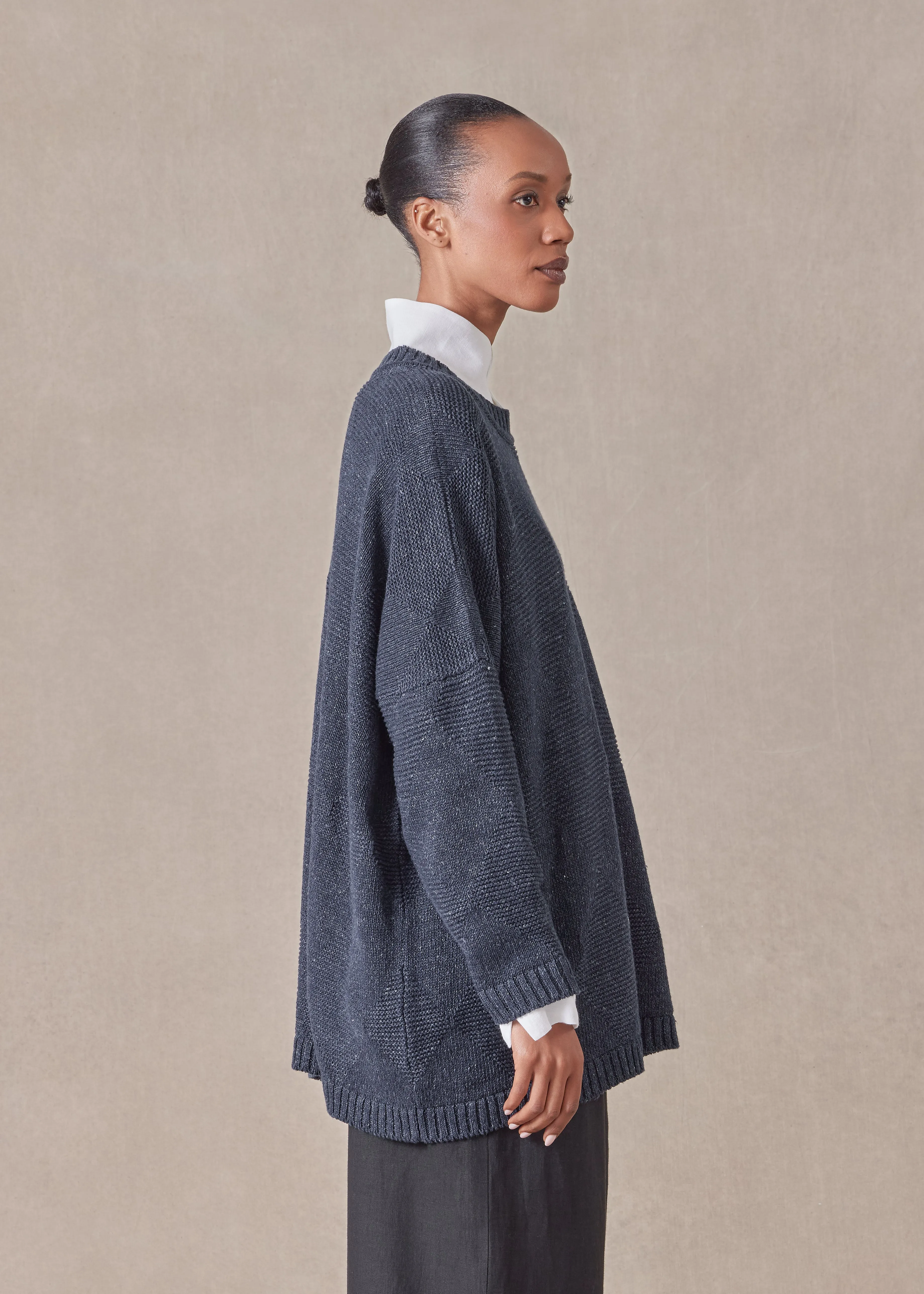 linen cotton mix 3/4 width round neck sweater - mid plus sold by eskandar product image thumbnail 3