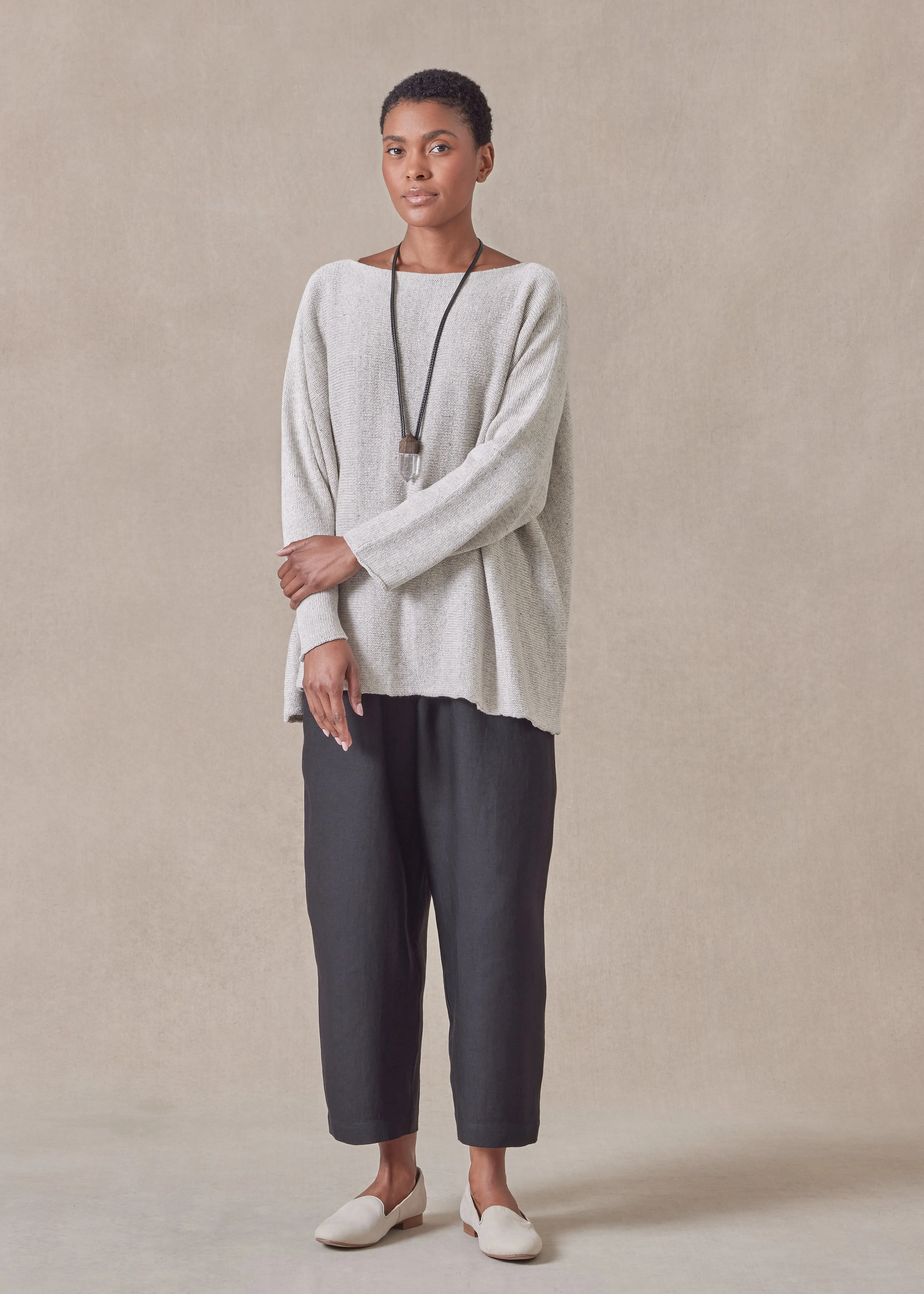 linen cotton mix sideways knitted sweater - mid sold by eskandar