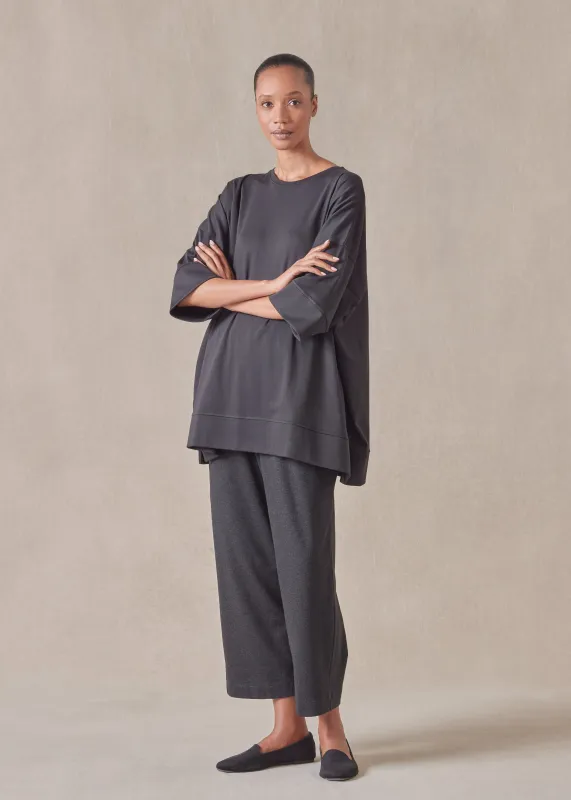 cotton jersey round neck 3/4 sleeve top with hembands - long sold by eskandar