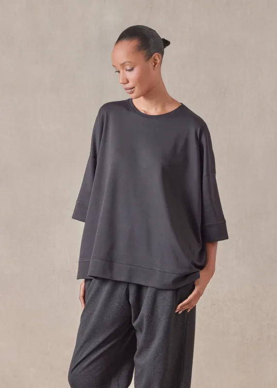 cotton jersey round neck 3/4 sleeve top with hembands - mid plus sold by eskandar