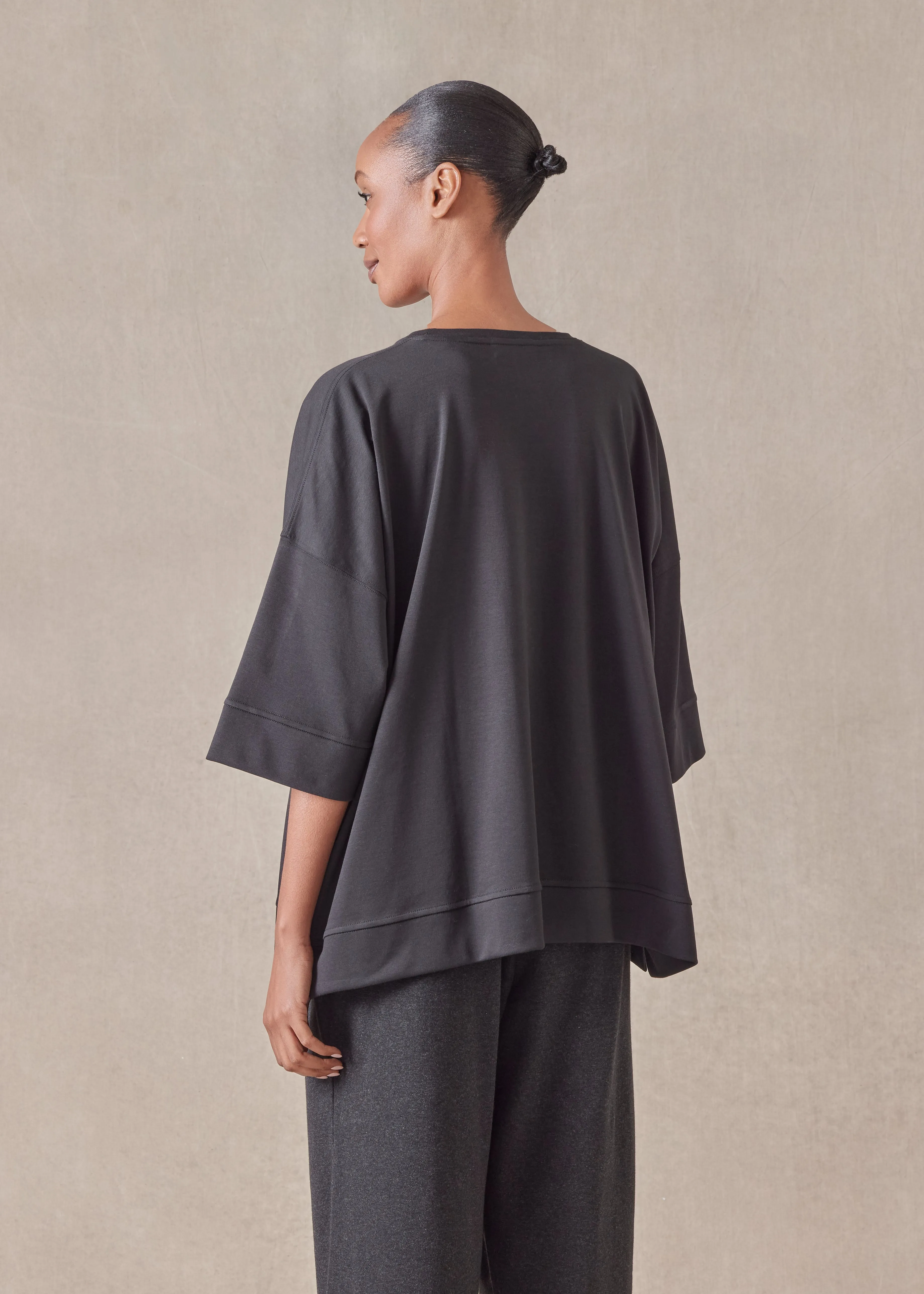 cotton jersey round neck 3/4 sleeve top with hembands - mid plus sold by eskandar product image thumbnail 4