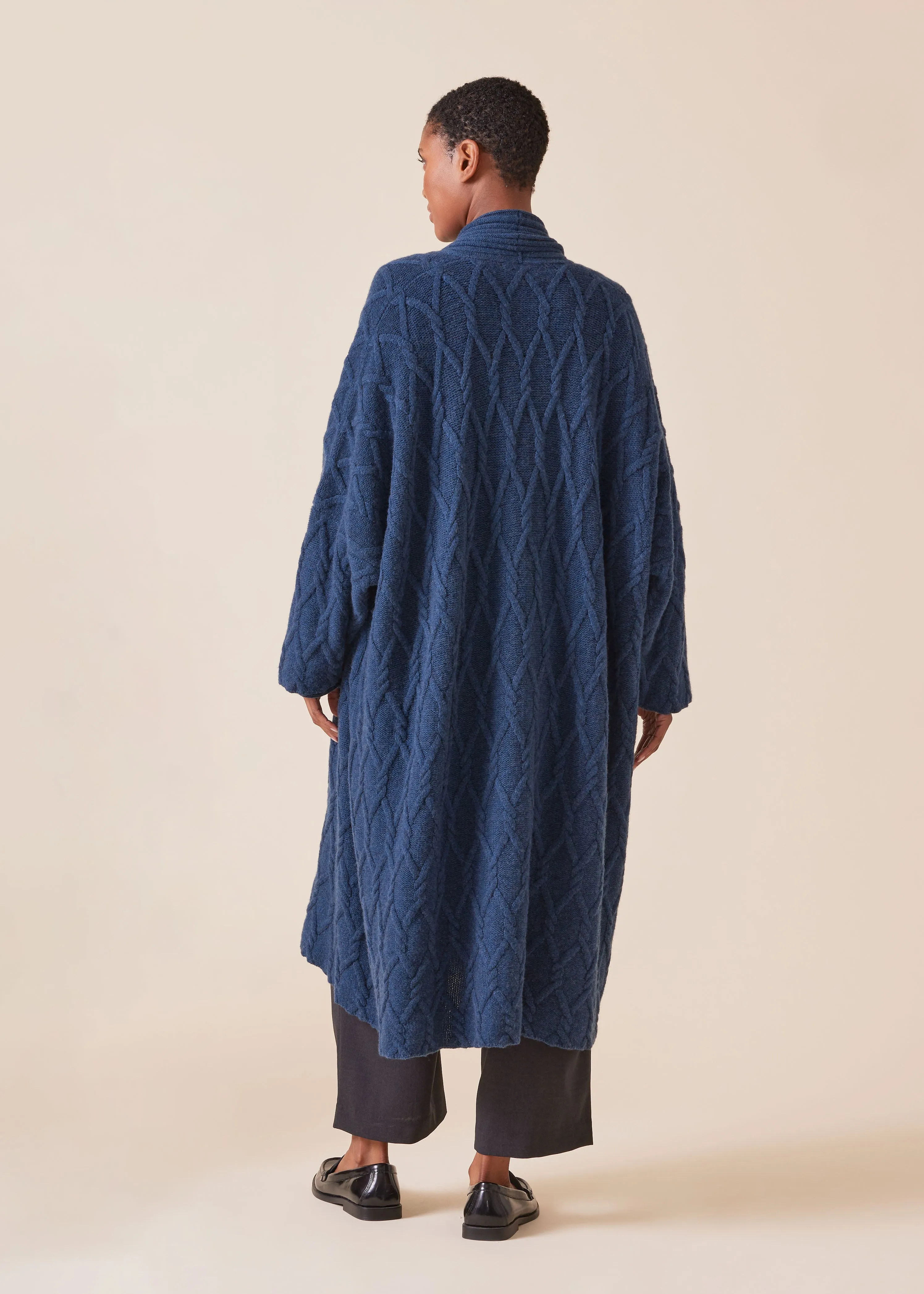 cashmere wide shawl collar cardigan coat - 3/4 length sold by eskandar product image thumbnail 3