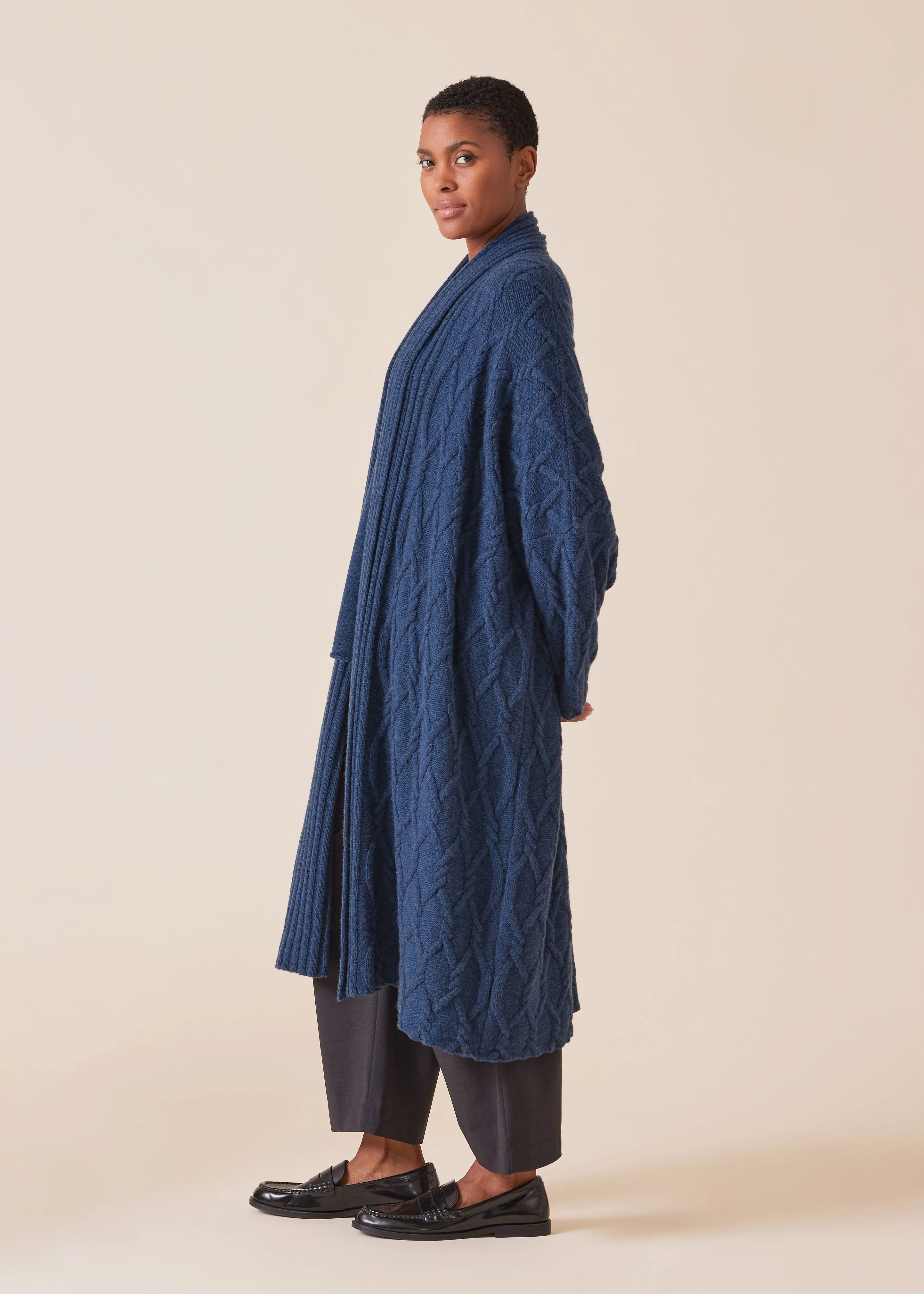 cashmere wide shawl collar cardigan coat - 3/4 length sold by eskandar product image thumbnail 2