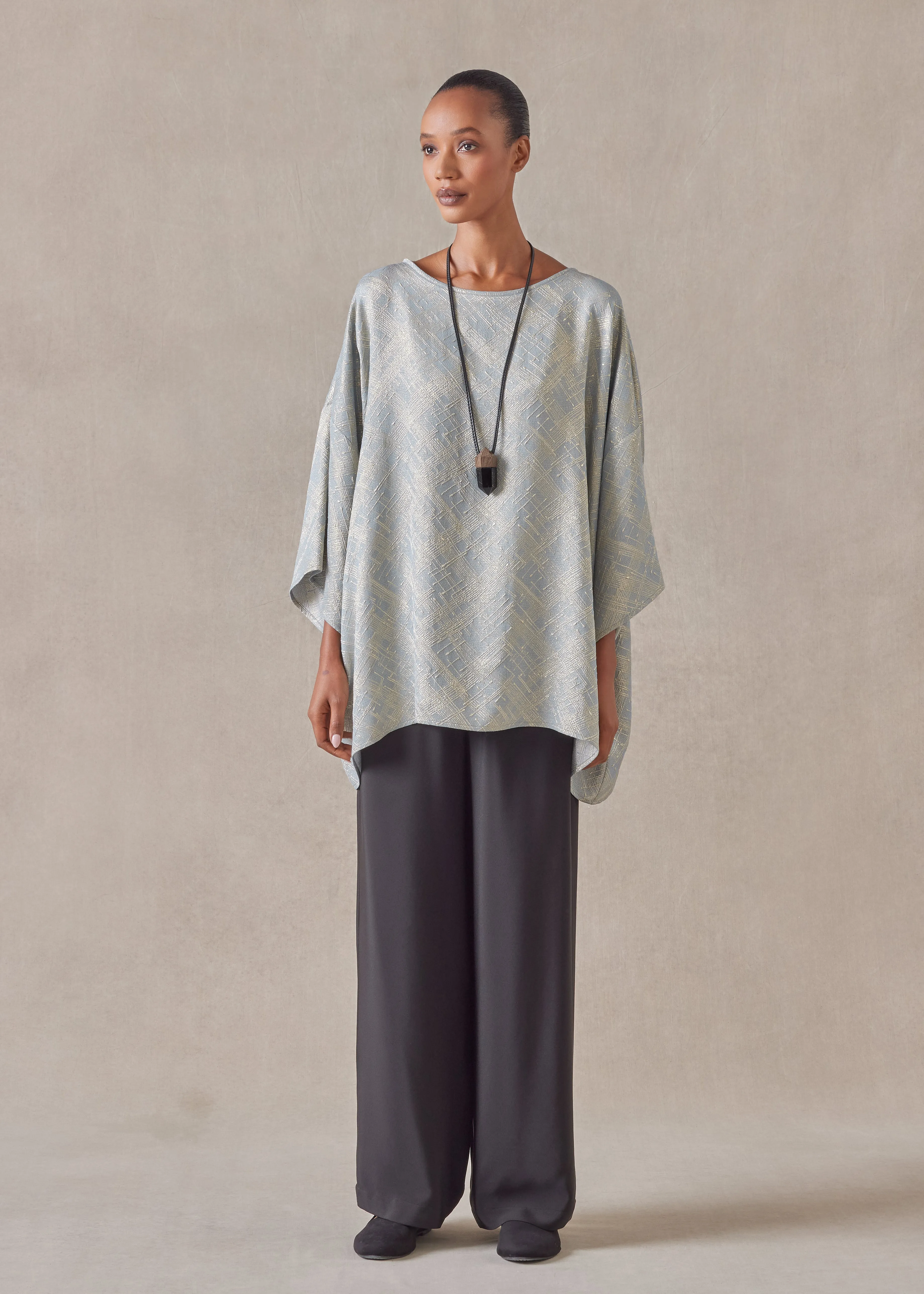 silk mix 3/4 sleeve bateau neck tunic - long sold by eskandar