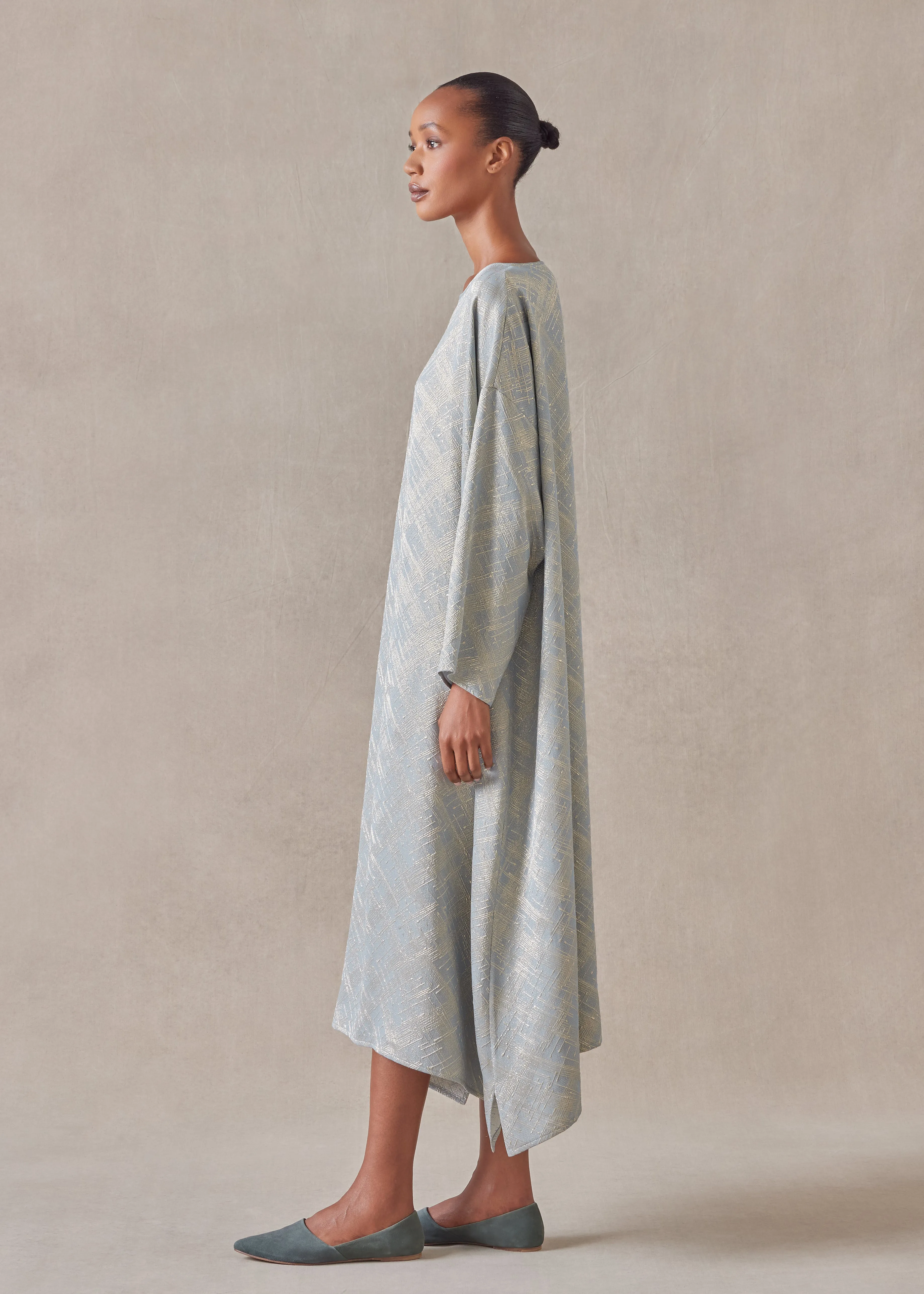 silk mix wide a-line scoop neck dress sold by eskandar product image thumbnail 2