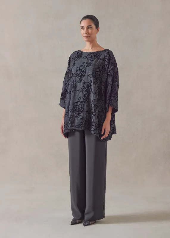 silk mix 3/4 sleeve bateau neck tunic - long (blacksilver) sold by eskandar