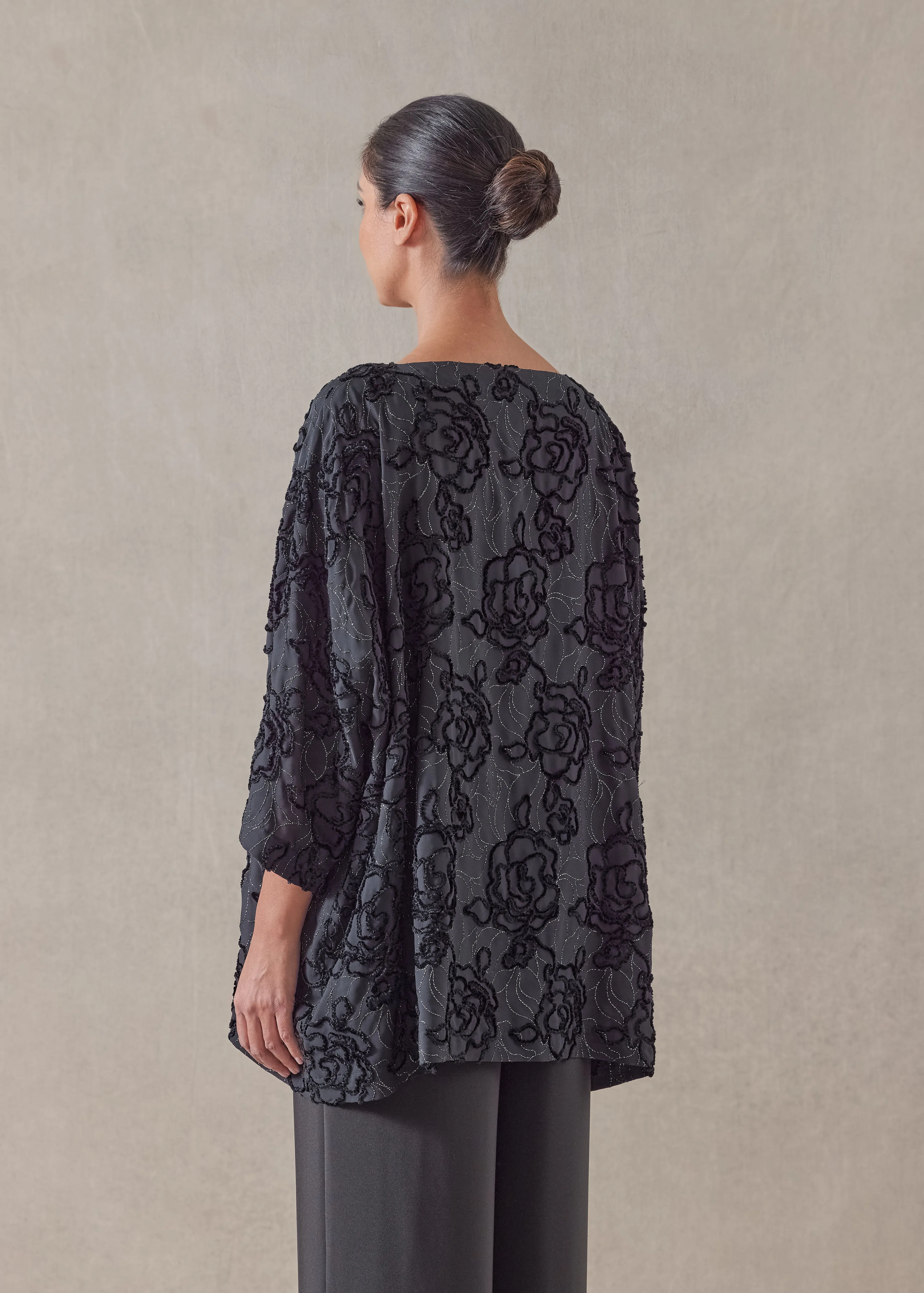 silk mix 3/4 sleeve bateau neck tunic - long (blacksilver) sold by eskandar product image thumbnail 3