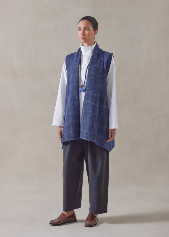 linen wool mix a-line scrunch shawl collar waistcoat - long sold by eskandar