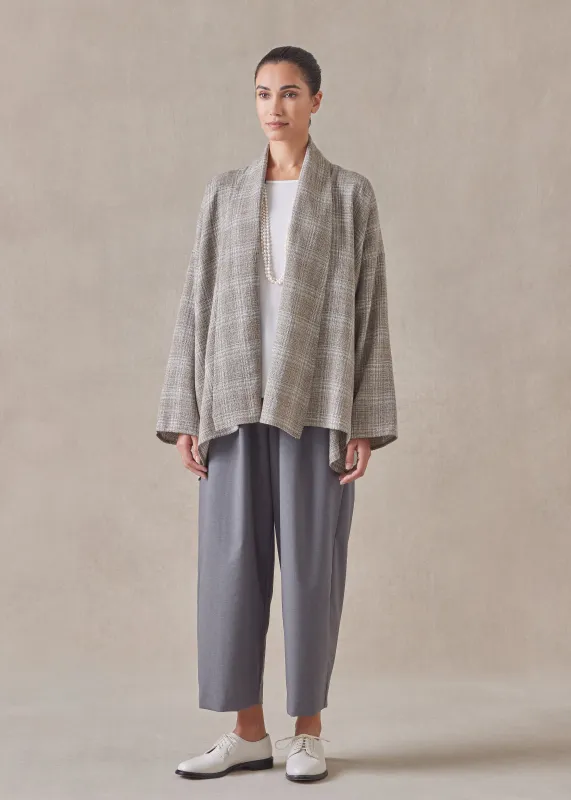 wool linen mix  wide a-line scrunch shawl collar jacket - mid plus sold by eskandar