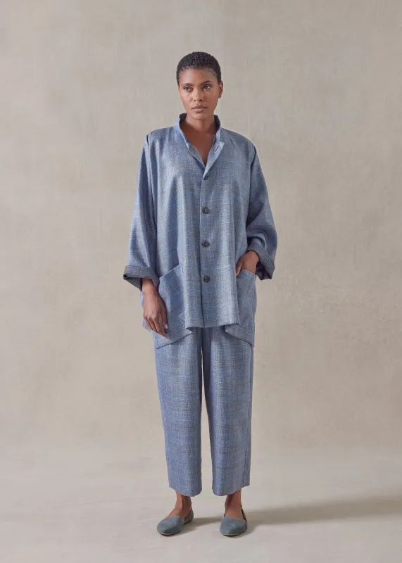 silk linen wool mix  wide mandarin jacket - long sold by eskandar