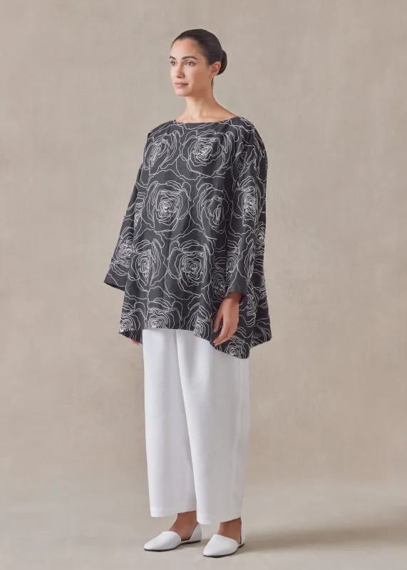 cotton linen mix  wide a-line scoop neck tunic - long sold by eskandar