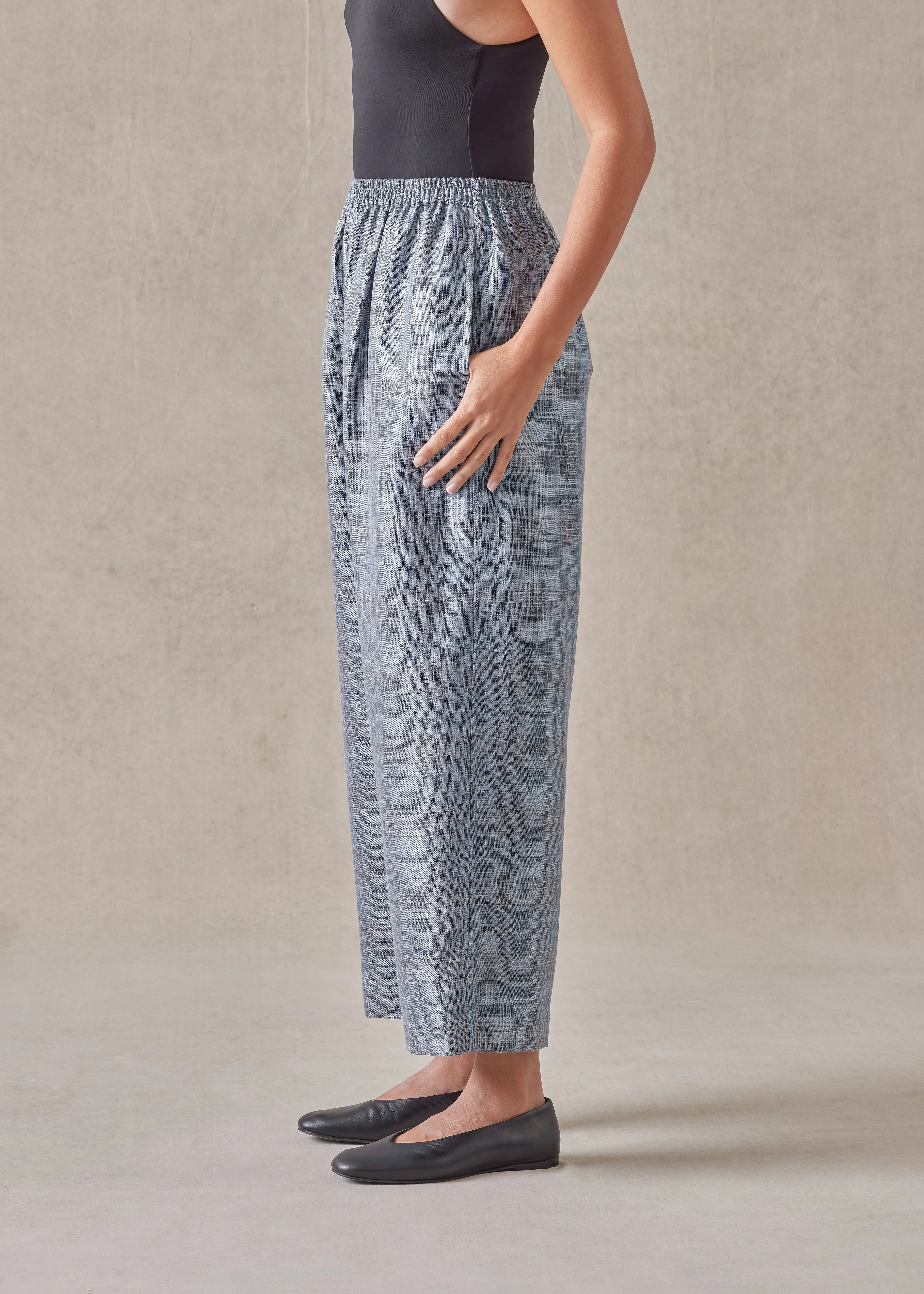 silk linen wool mix japanese trouser (fadedblue) sold by eskandar product image thumbnail 2