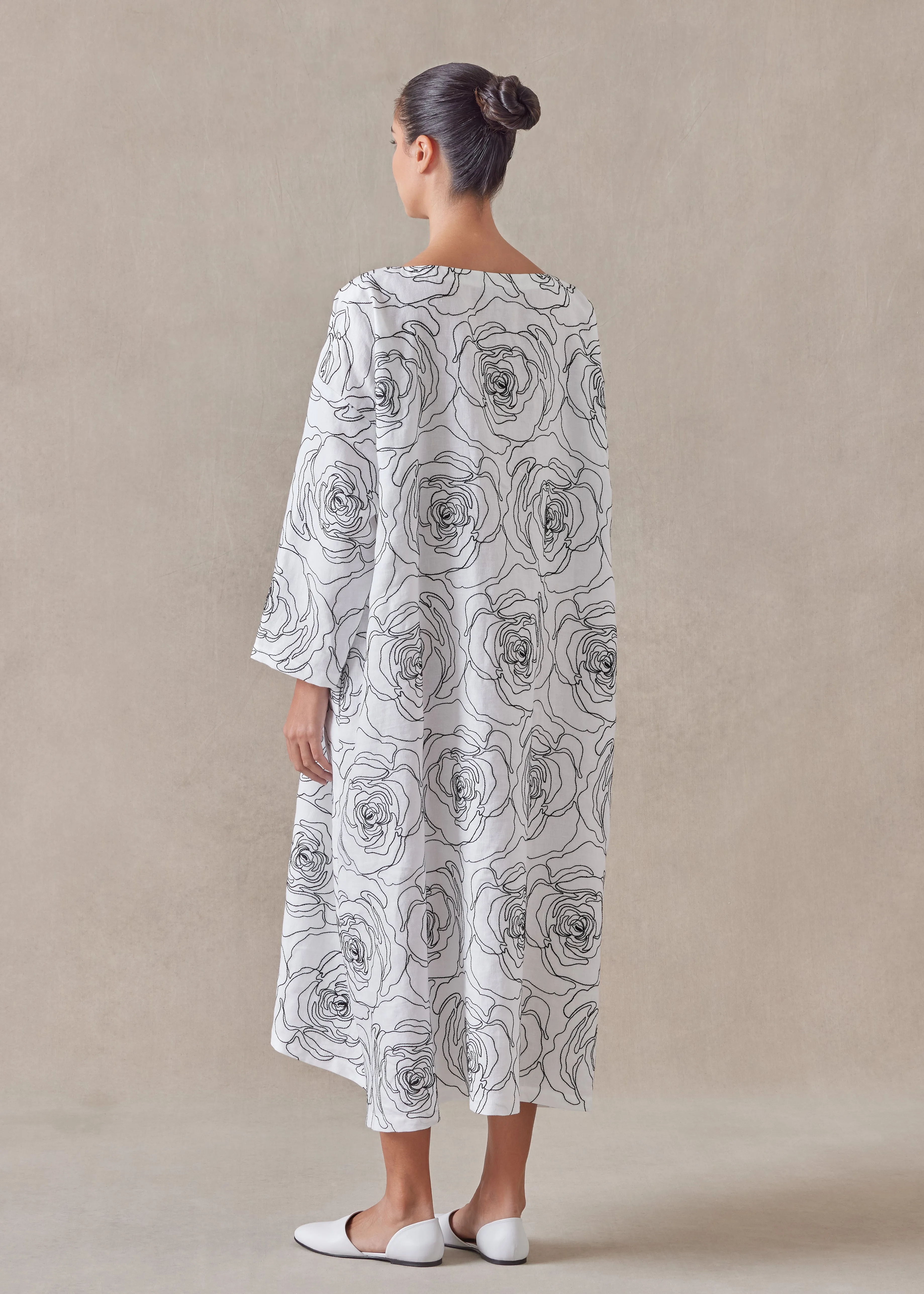 embroidered linen wide a-line scoop neck dress sold by eskandar product image thumbnail 3