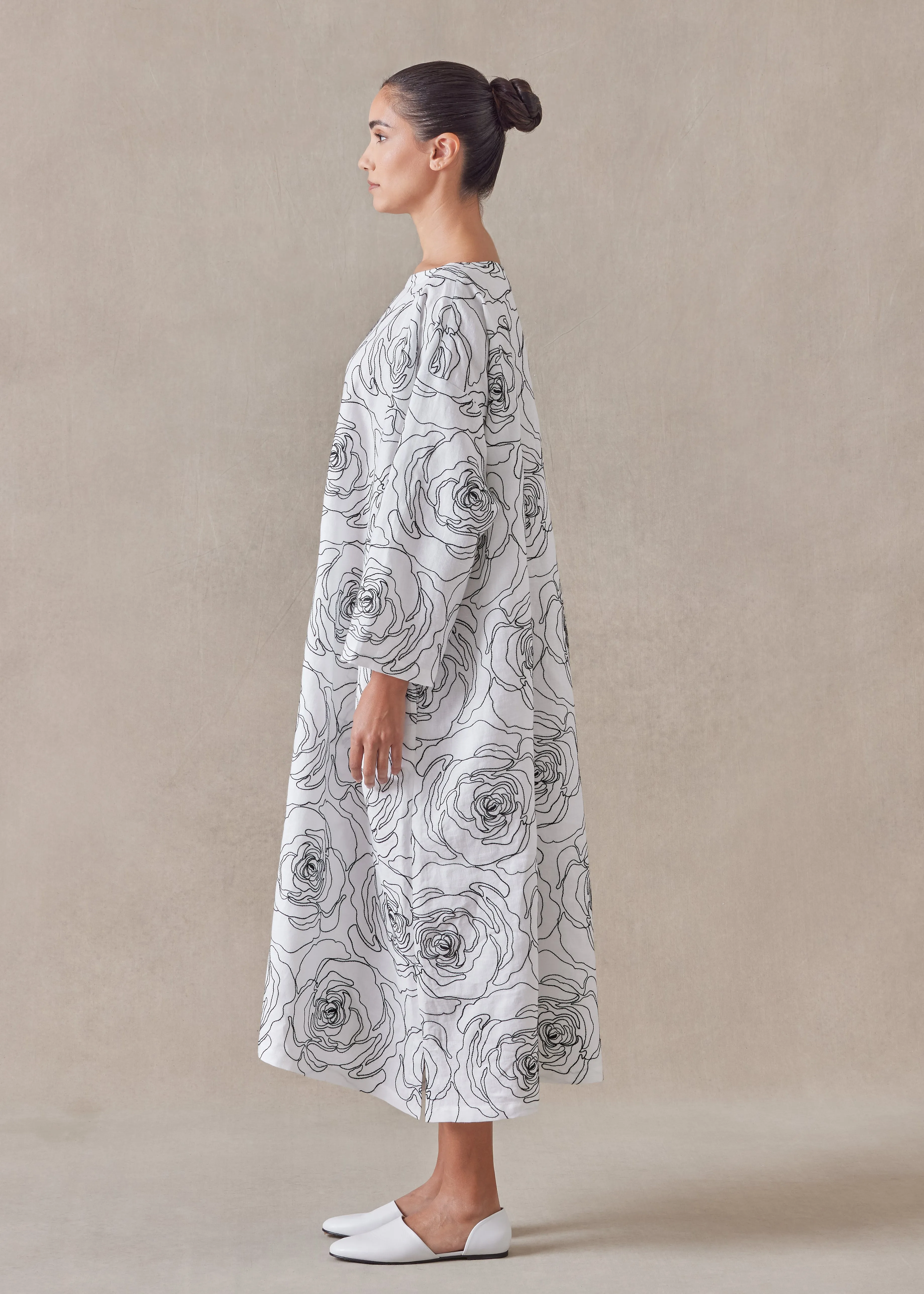 embroidered linen wide a-line scoop neck dress sold by eskandar product image thumbnail 2