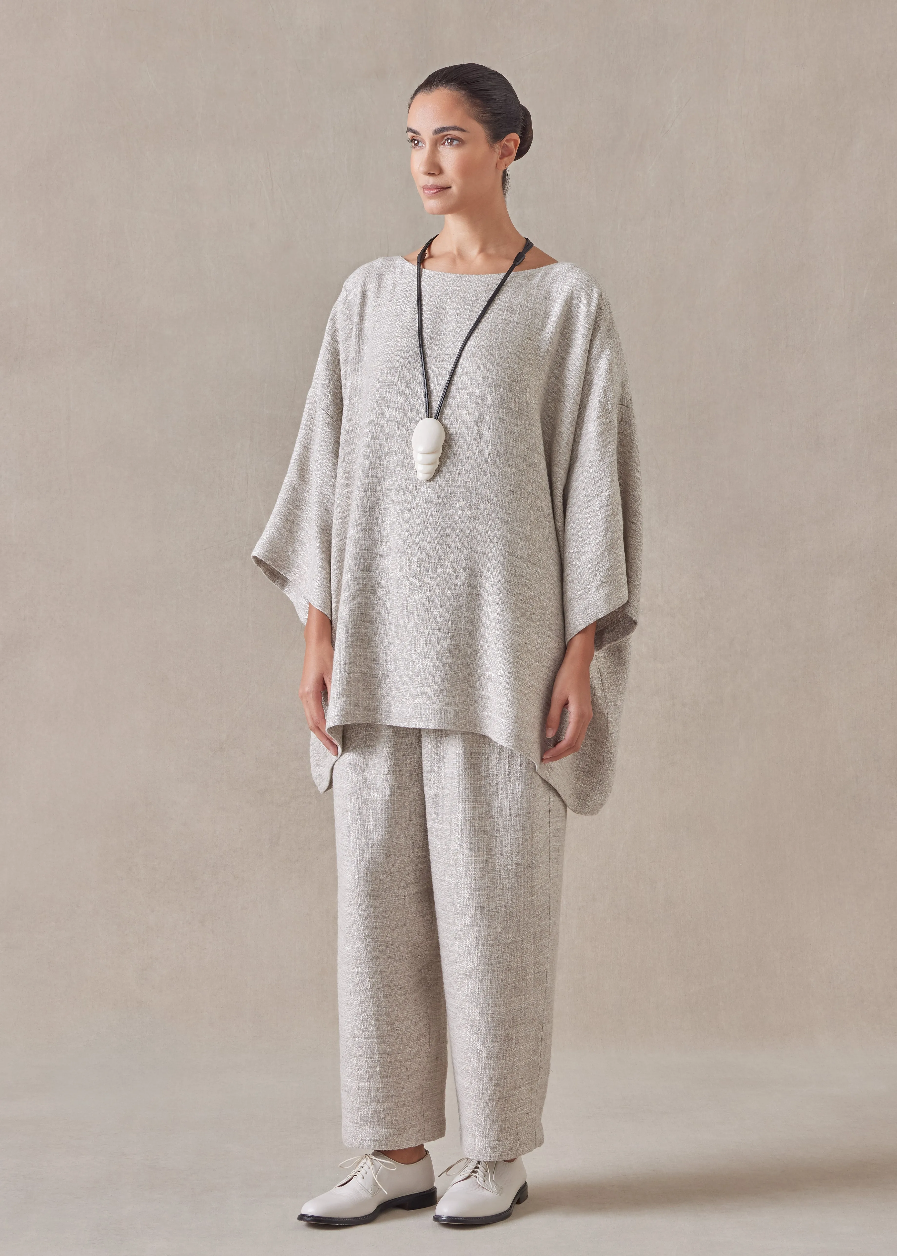 linen mix 3/4 sleeve scoop neck - long sold by eskandar