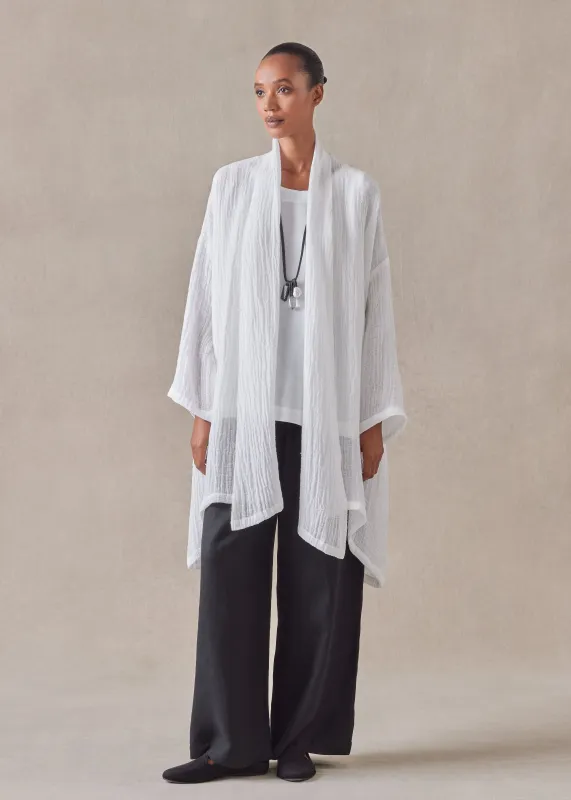linen wide a-line scrunch shawl collar jacket - long plus sold by eskandar